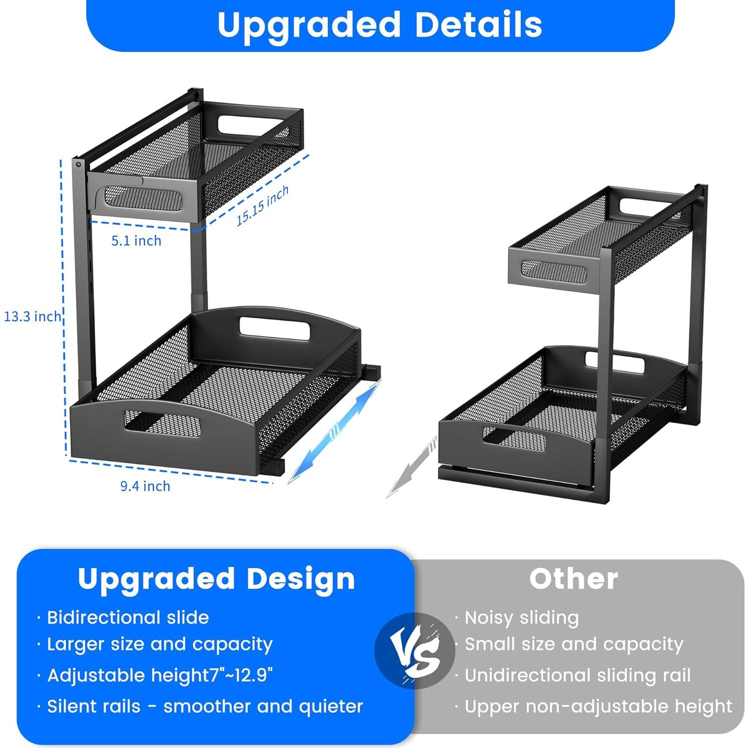 Organizador Bajo Fregadero Petiza 2 Niveles Ajustable Negro