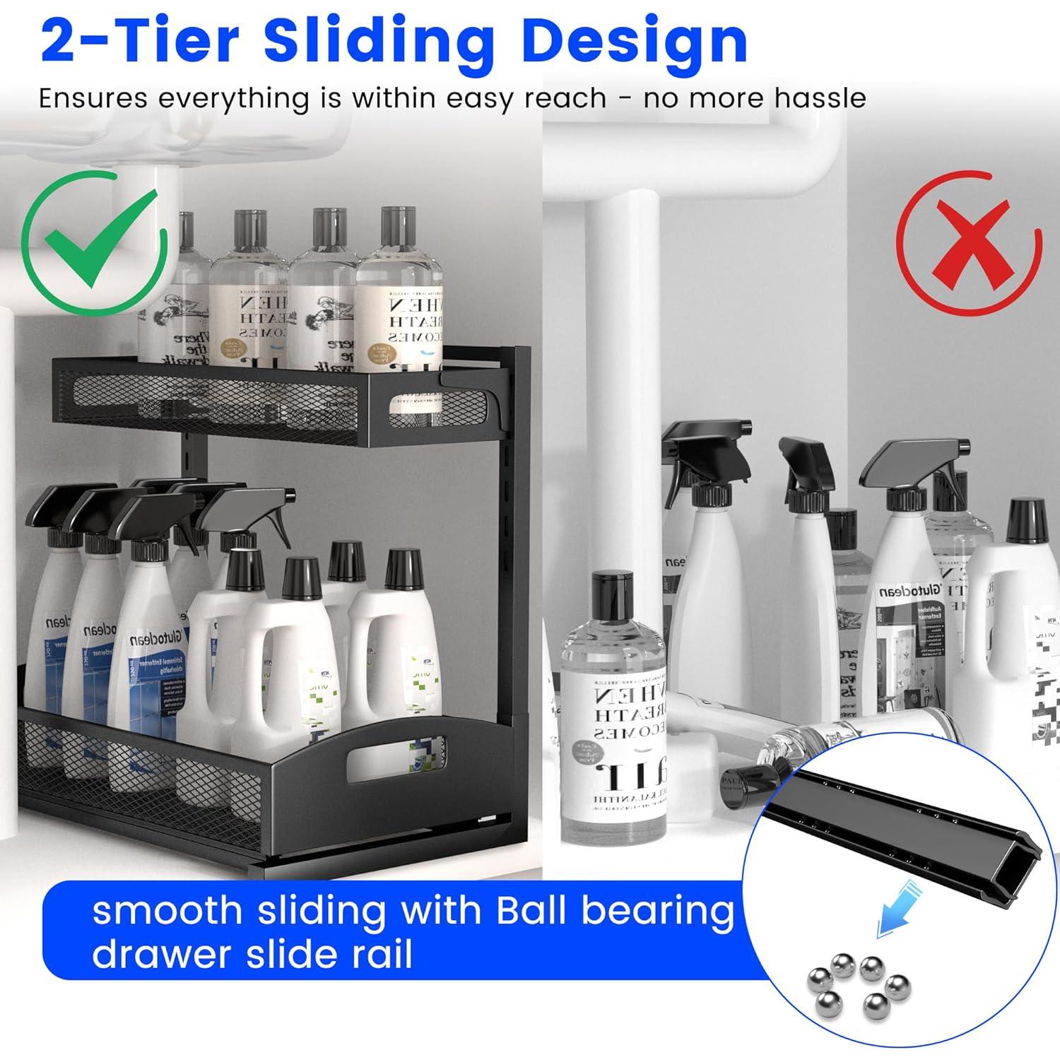 Organizador Bajo Fregadero Petiza 2 Niveles Ajustable Negro