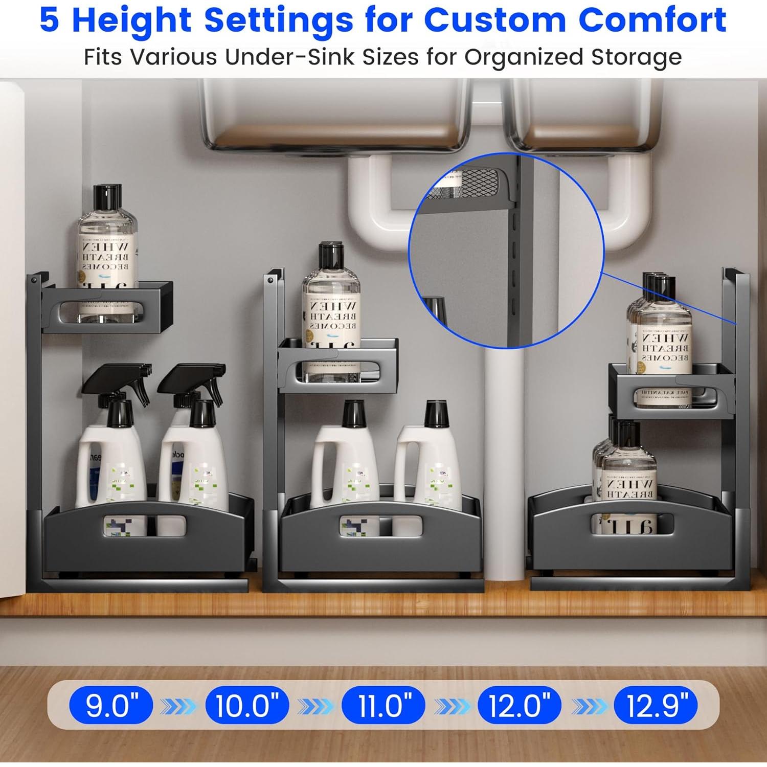 Organizador Bajo Fregadero Petiza 2 Niveles Ajustable Negro