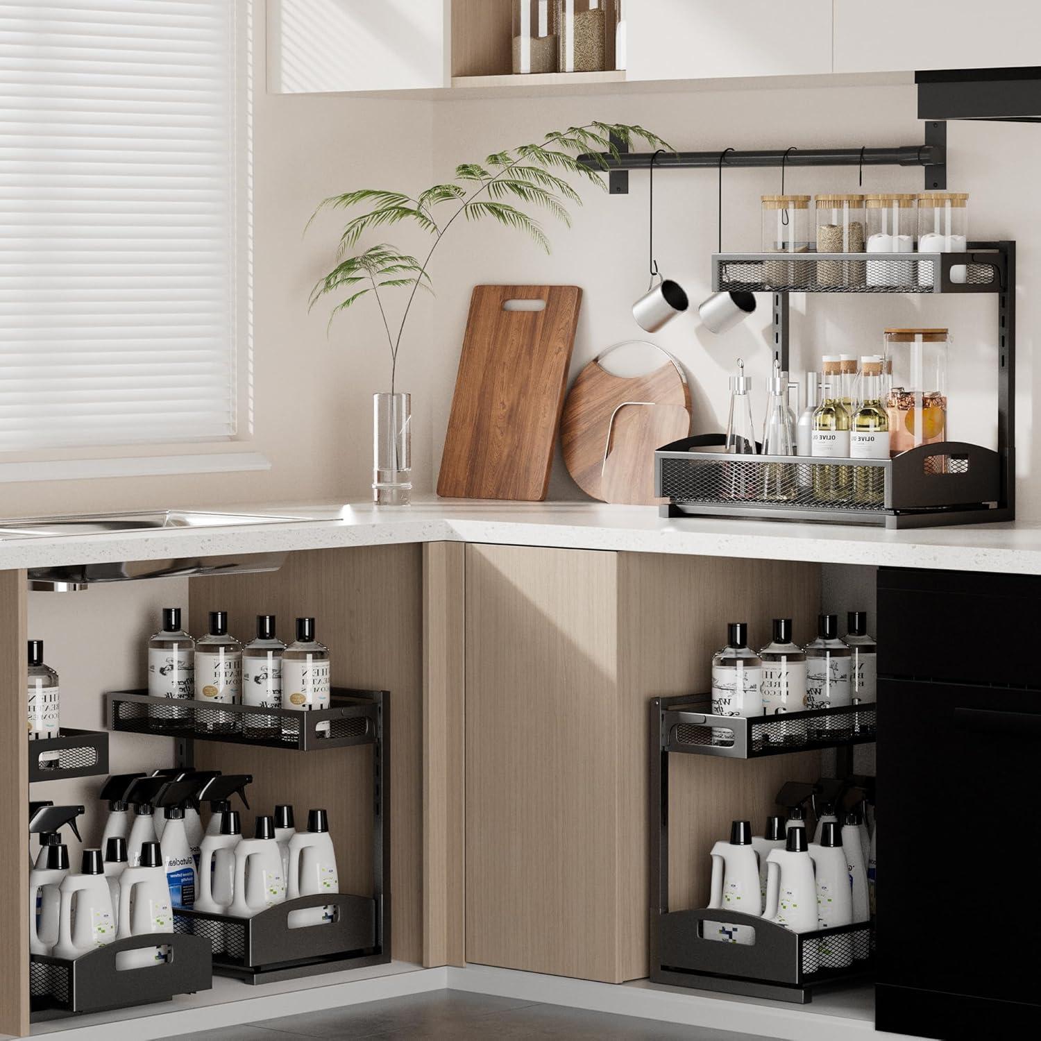 Organizador Bajo Fregadero Petiza 2 Niveles Ajustable Negro