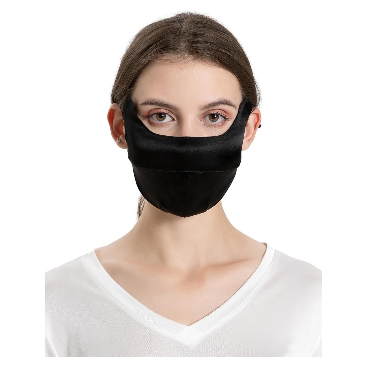 Cubierta Facial de Seda Pura UPF 50+ Negra Reutilizable