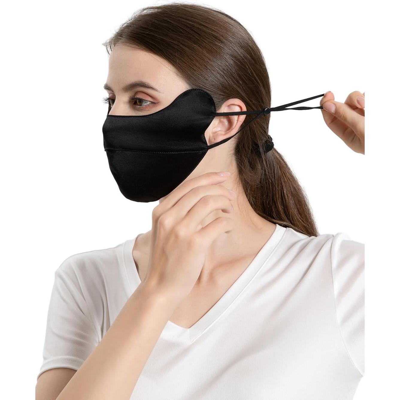 Cubierta Facial de Seda Pura UPF 50+ Negra Reutilizable