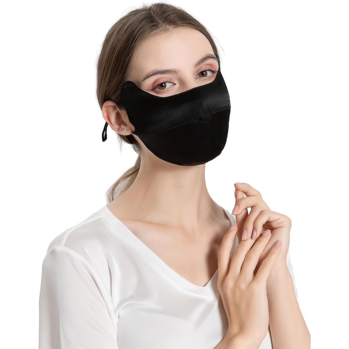 Cubierta Facial de Seda Pura UPF 50+ Negra Reutilizable