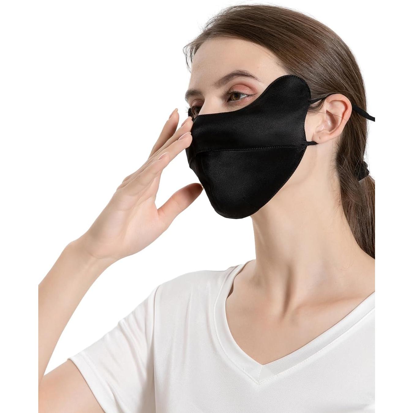 Cubierta Facial de Seda Pura UPF 50+ Negra Reutilizable