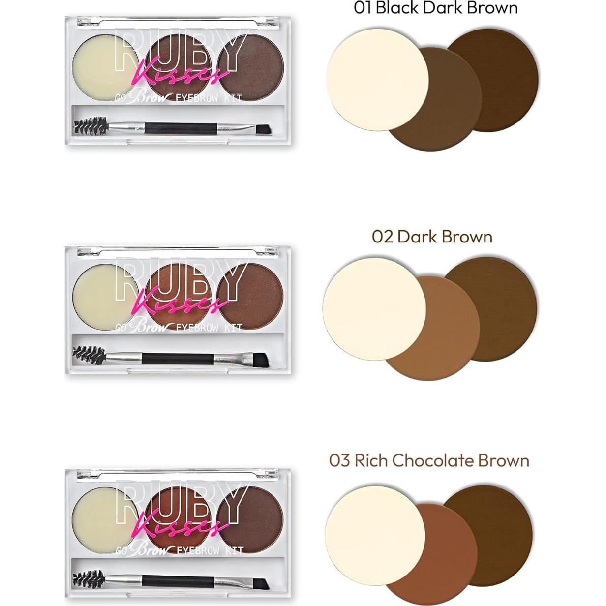 Kit de Cejas Ruby Kisses Go Brow con Polvo y Cera, 3 Plantillas