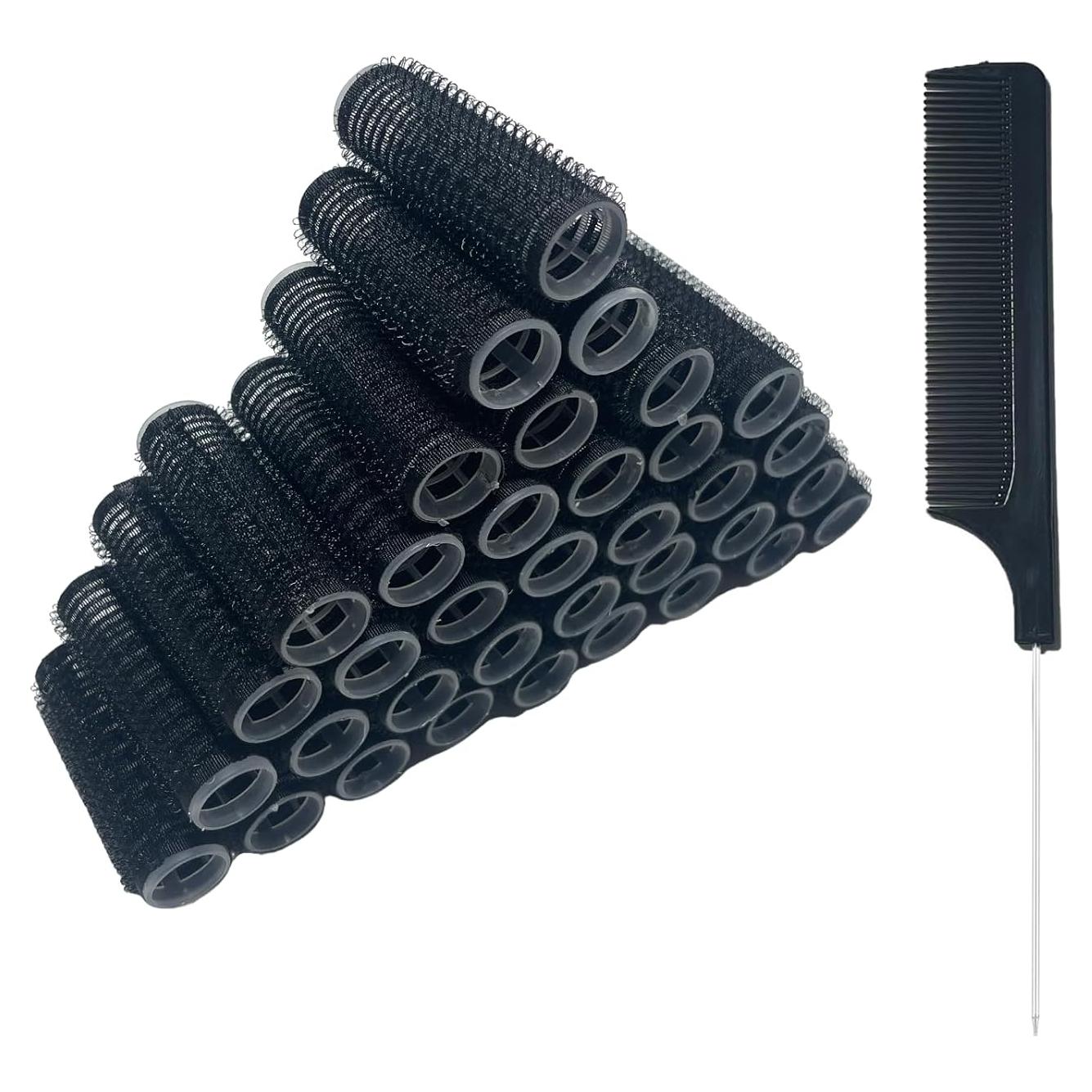 36 Rulos de Pelo Autoadhesivos MOODKEY Sin Calor Negro