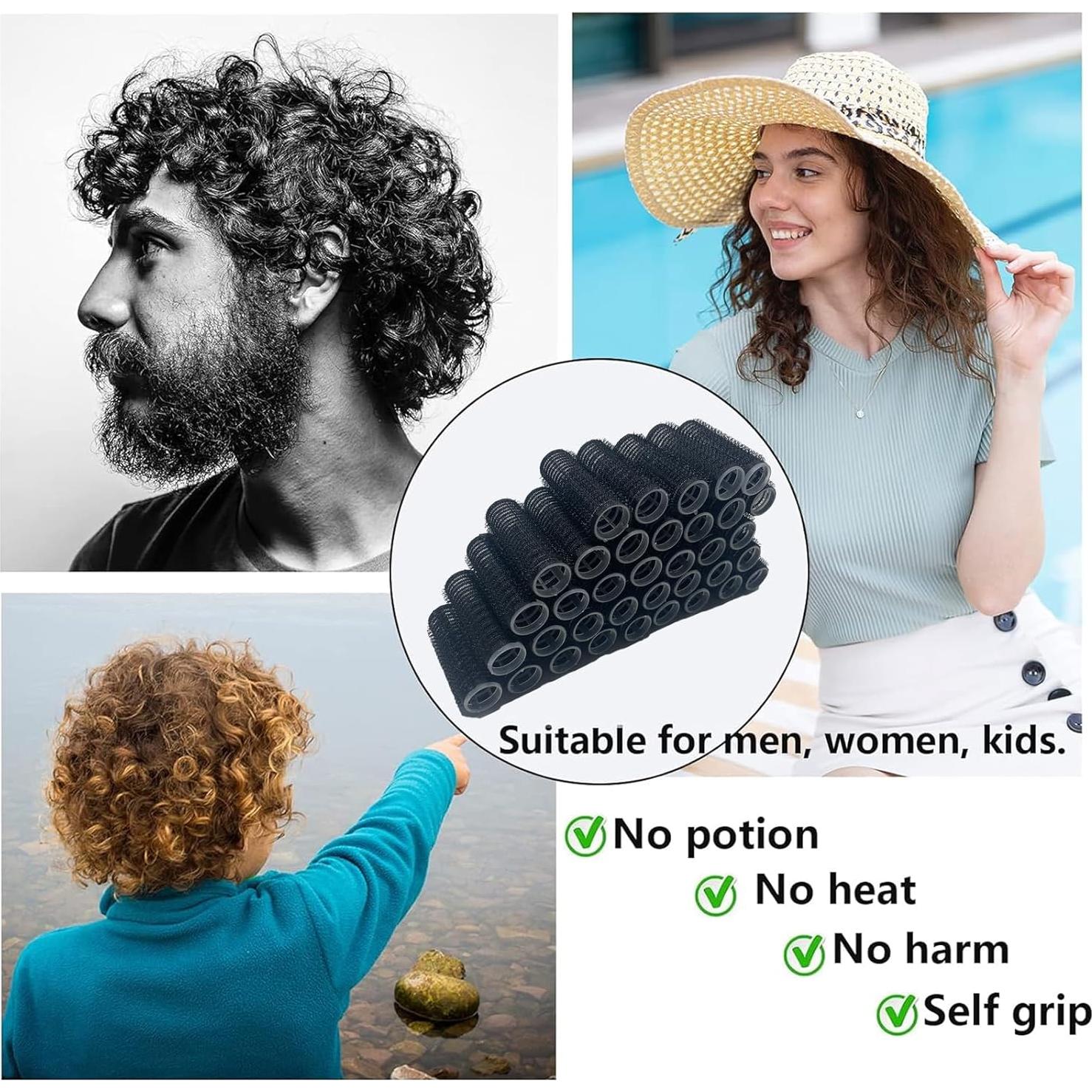 36 Rulos de Pelo Autoadhesivos MOODKEY Sin Calor Negro