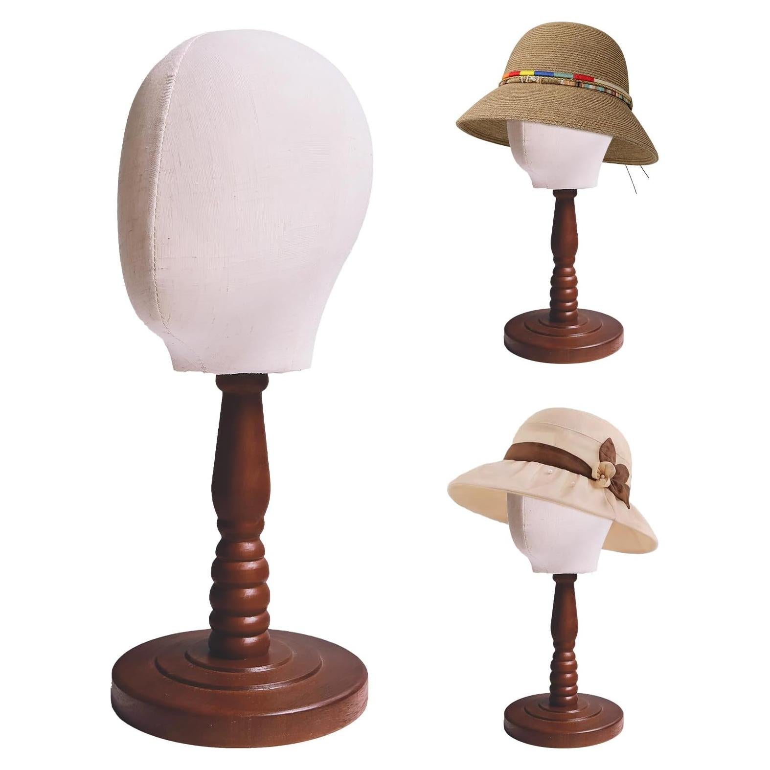 Soporte de Peluca UnPinnable Beige con Base de Madera