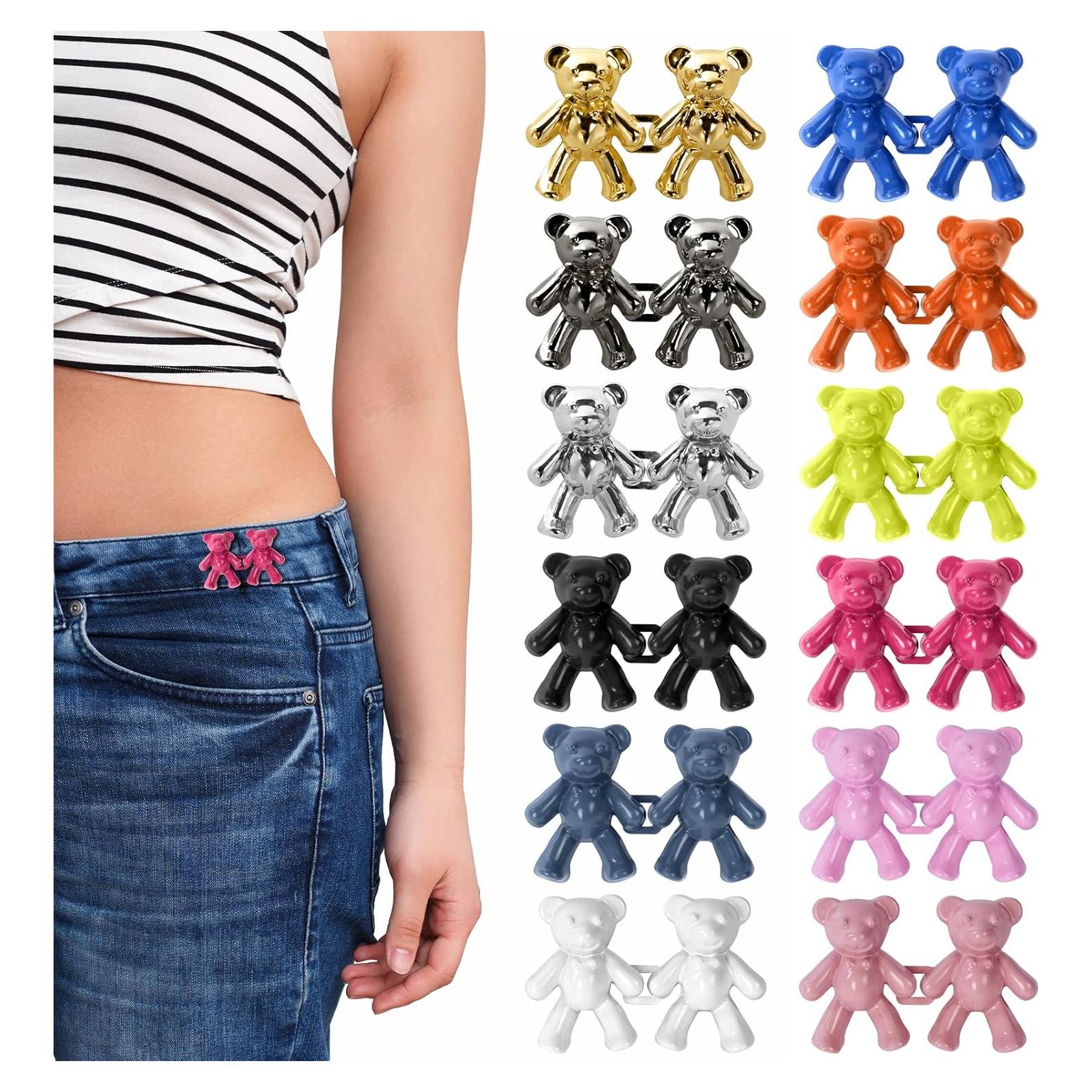 12pcs Button Pins for Jeans, Cute Bear Jean Buttons for Loose Jeans, Pins No Sew, Simple Installation Perfect Fit Jean Buttons Replacement Pant Waist Tightener Button Extenders for Jeans