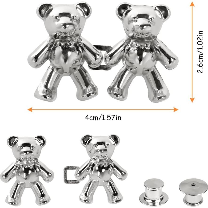 12pcs Button Pins for Jeans, Cute Bear Jean Buttons for Loose Jeans, Pins No Sew, Simple Installation Perfect Fit Jean Buttons Replacement Pant Waist Tightener Button Extenders for Jeans