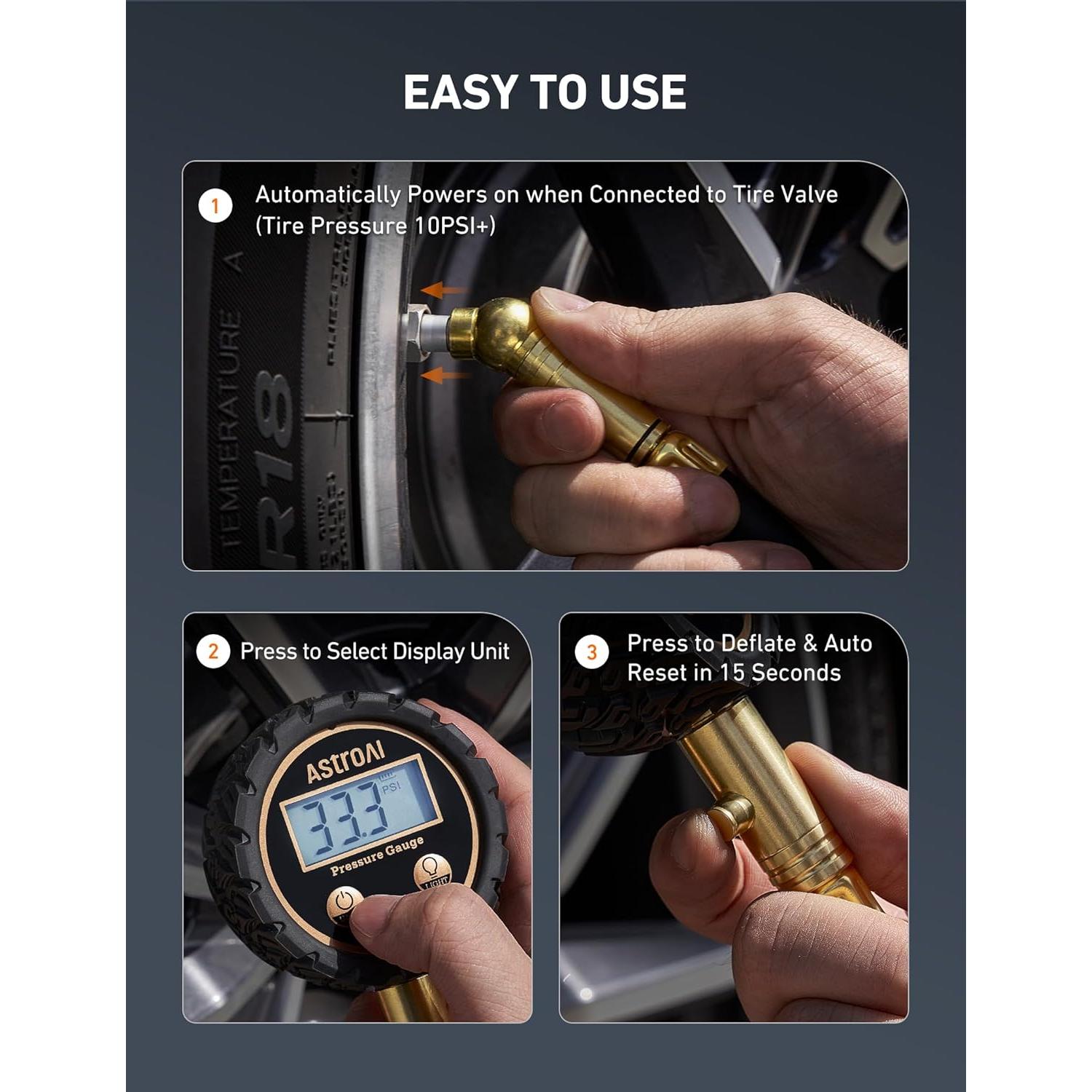 Medidor Digital de Presión de Neumáticos AstroAI Pro 3-250 PSI