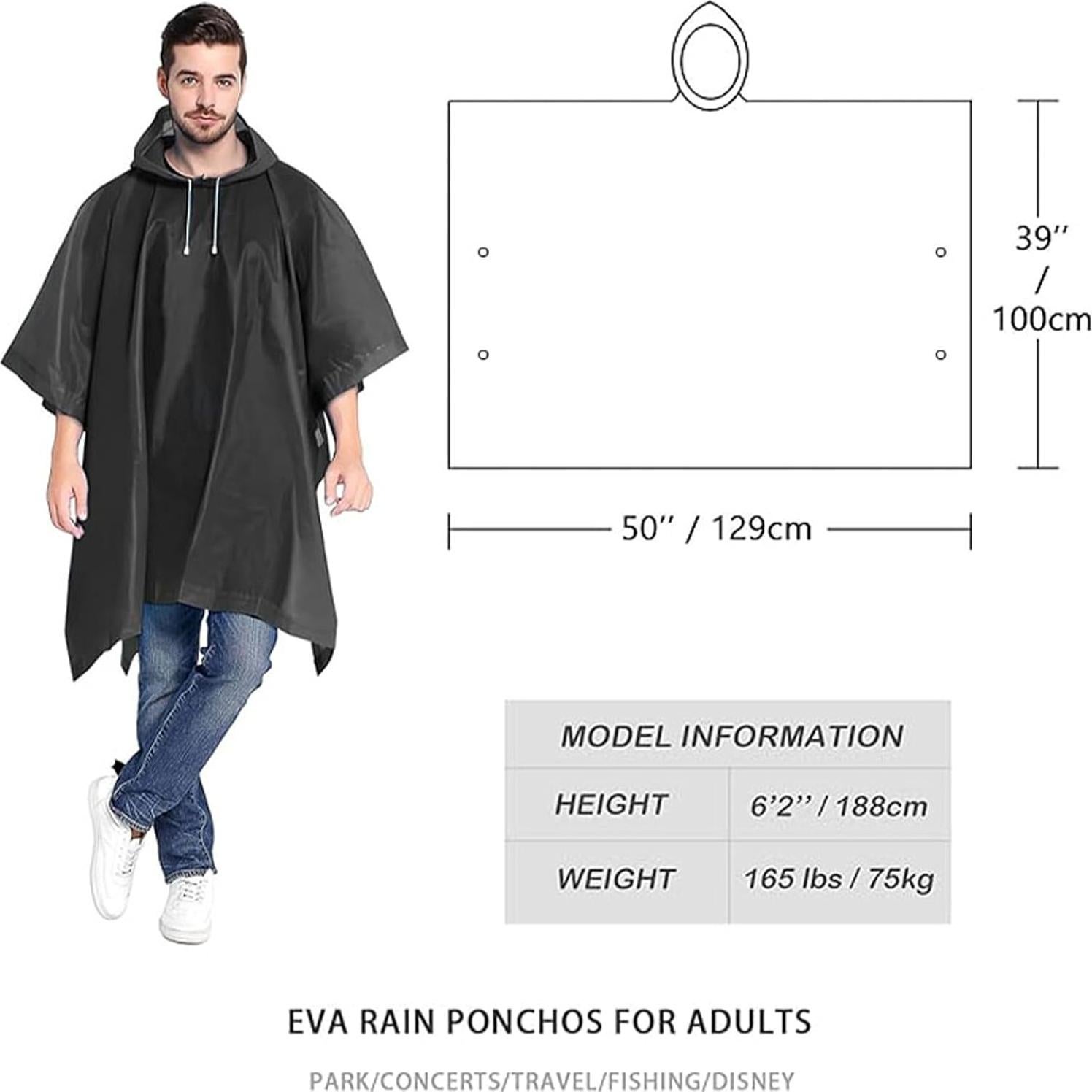 Reusable Rain Ponchos for Adults, 2 Pcs Raincoats (Pack of 1) Emergency for Women Men with Hood