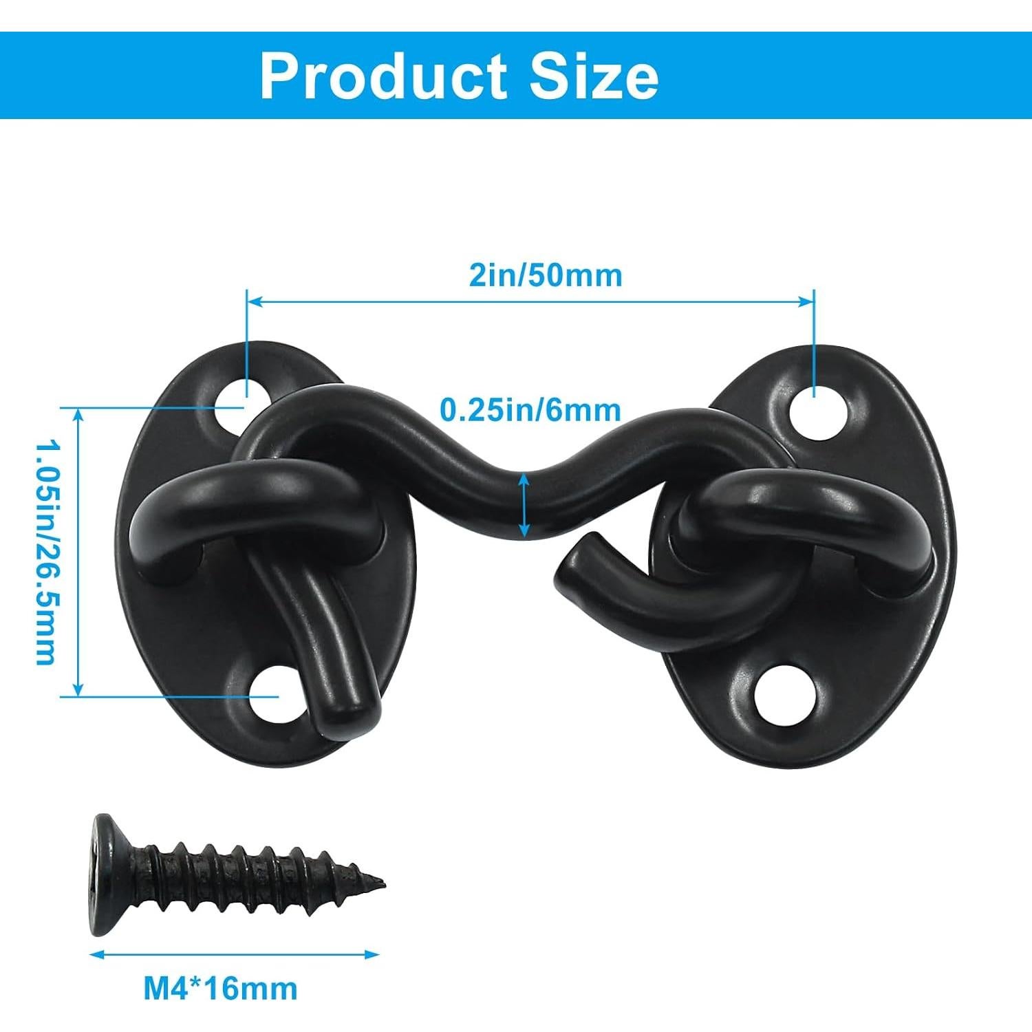 Gancho y Ojo Pestillo Waziaqoc 5.08 cm Acero Inoxidable Negro