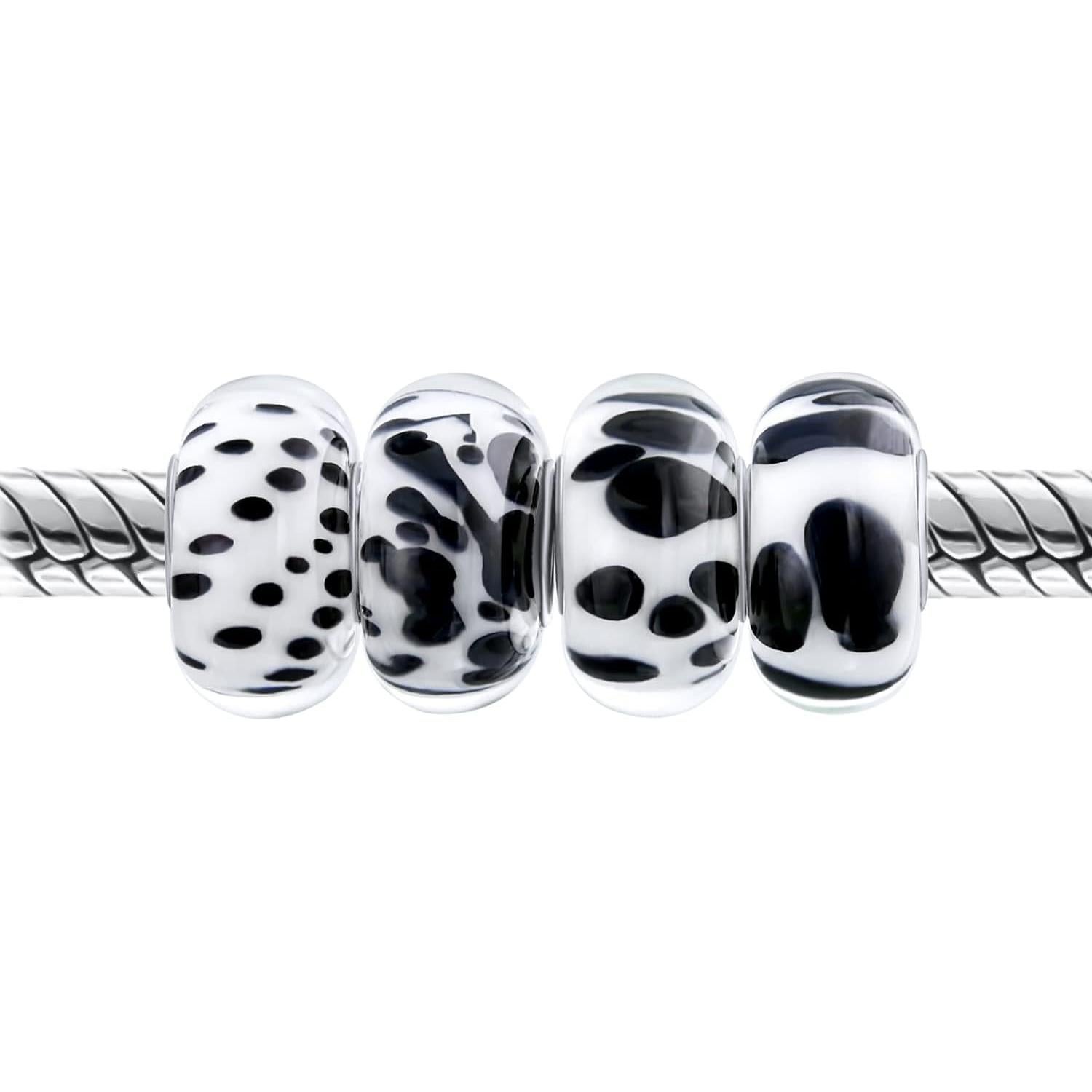 Conjunto de 6 Bolas de Vidrio Murano y Plata Esterlina 925