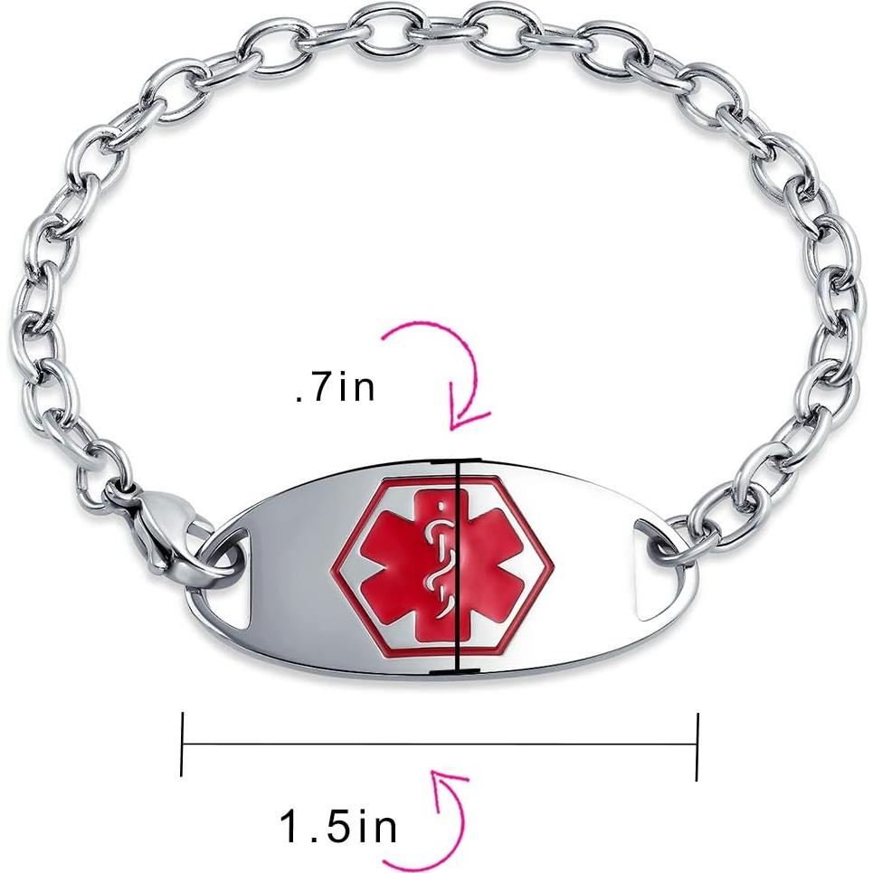 Pulsera Médica Personalizada Acero Inoxidable Bling Jewelry 19.05 cm