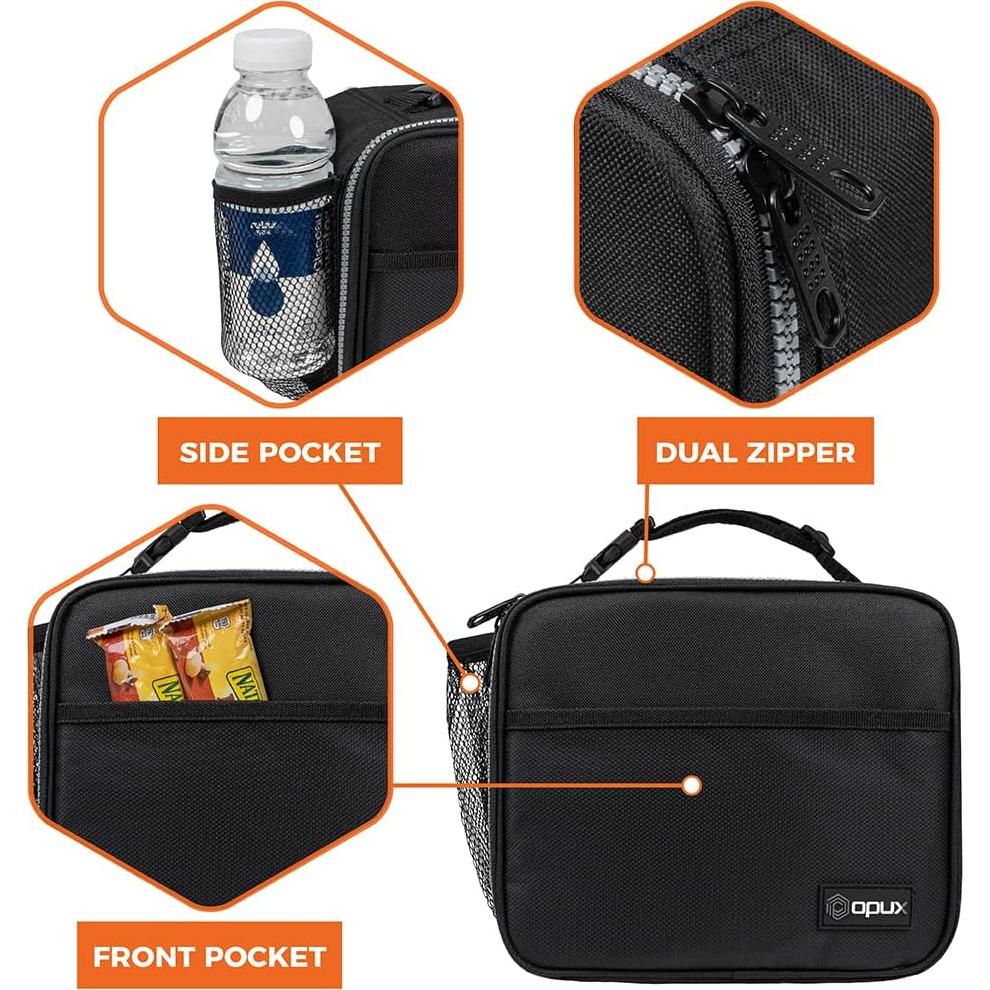 Bolsa de Almuerzo Aislada OPUX Negra para Niños 5.06L