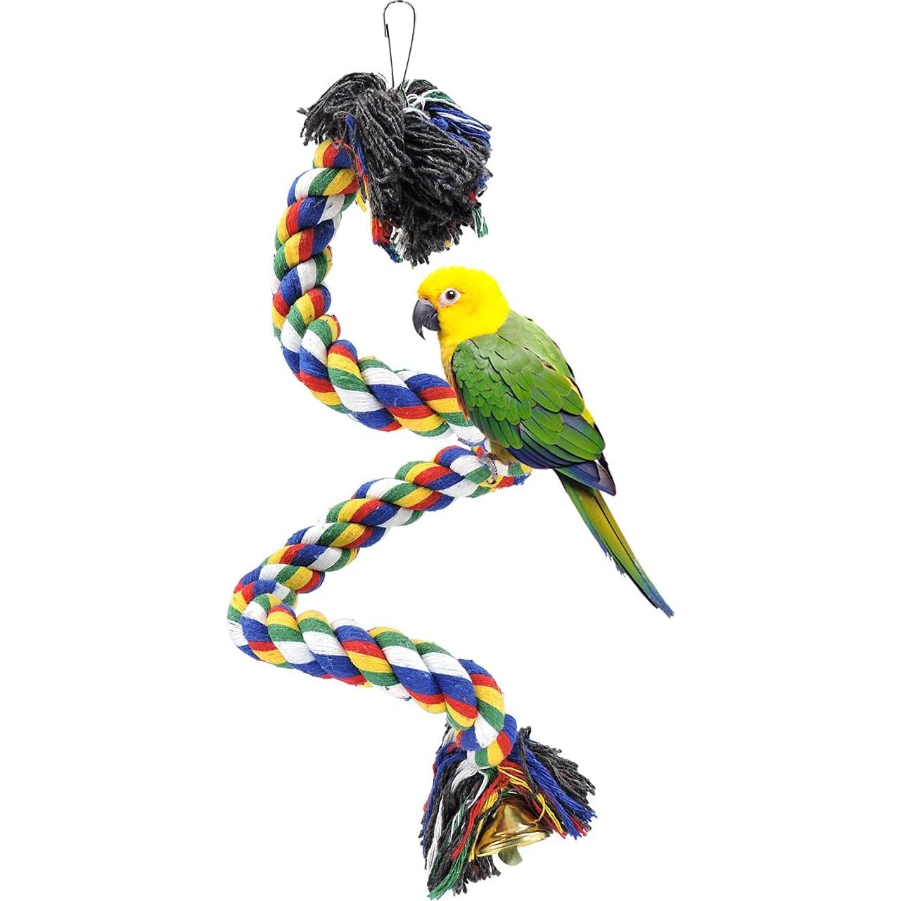 Percha para Loros WishLotus 50cm Cuerda Colorida con Campana