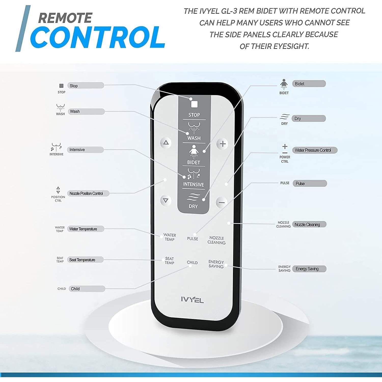 Bidet Eléctrico Ivyel GL-3REM Alargado con Control Remoto