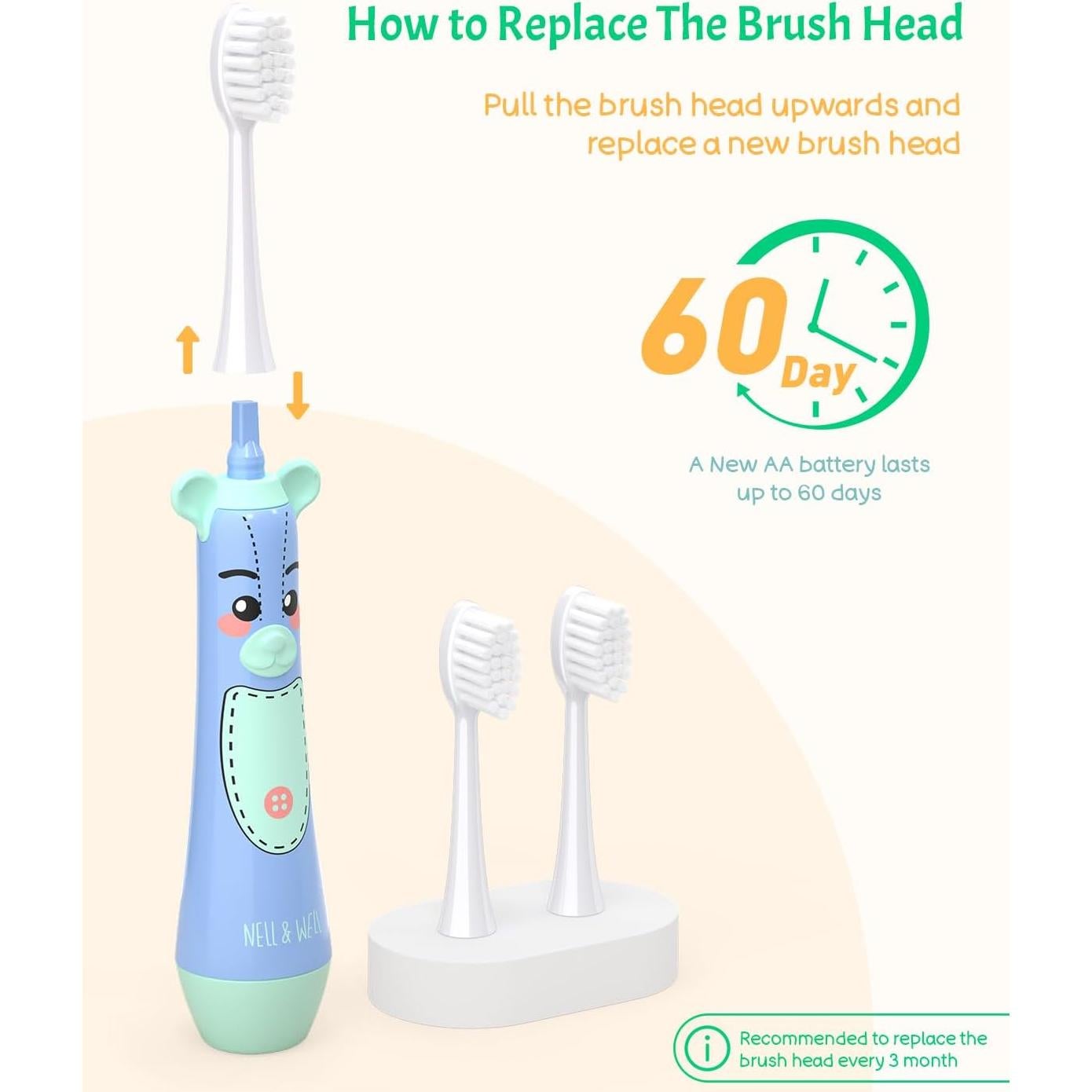 Cepillo de Dientes Eléctrico para Niños NELL&WELL Oso Azul