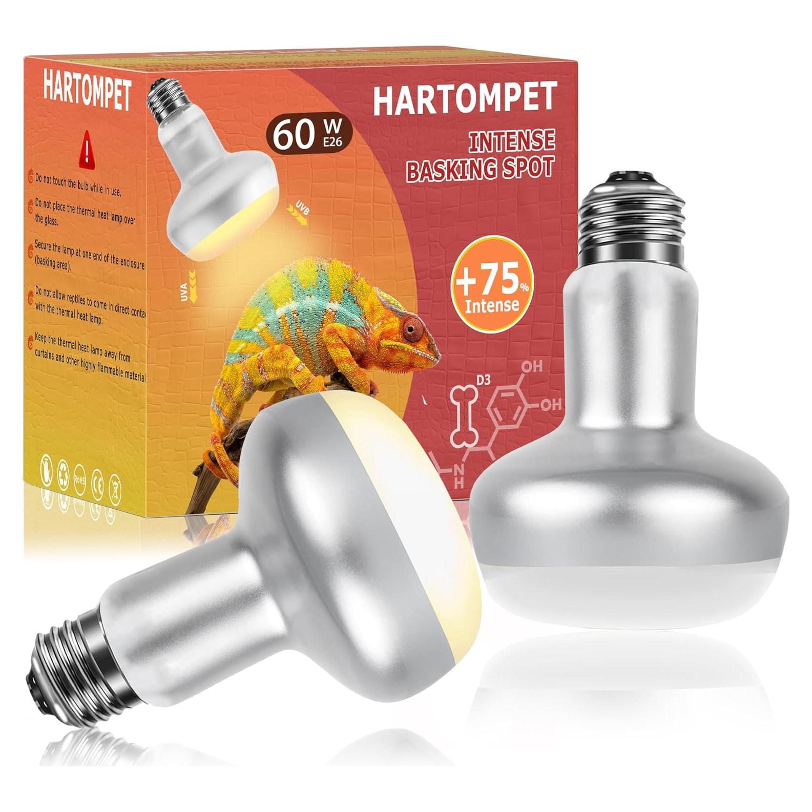 Lámpara de Calor UVA 60W HARTOMPET para Reptiles - Paquete de 2