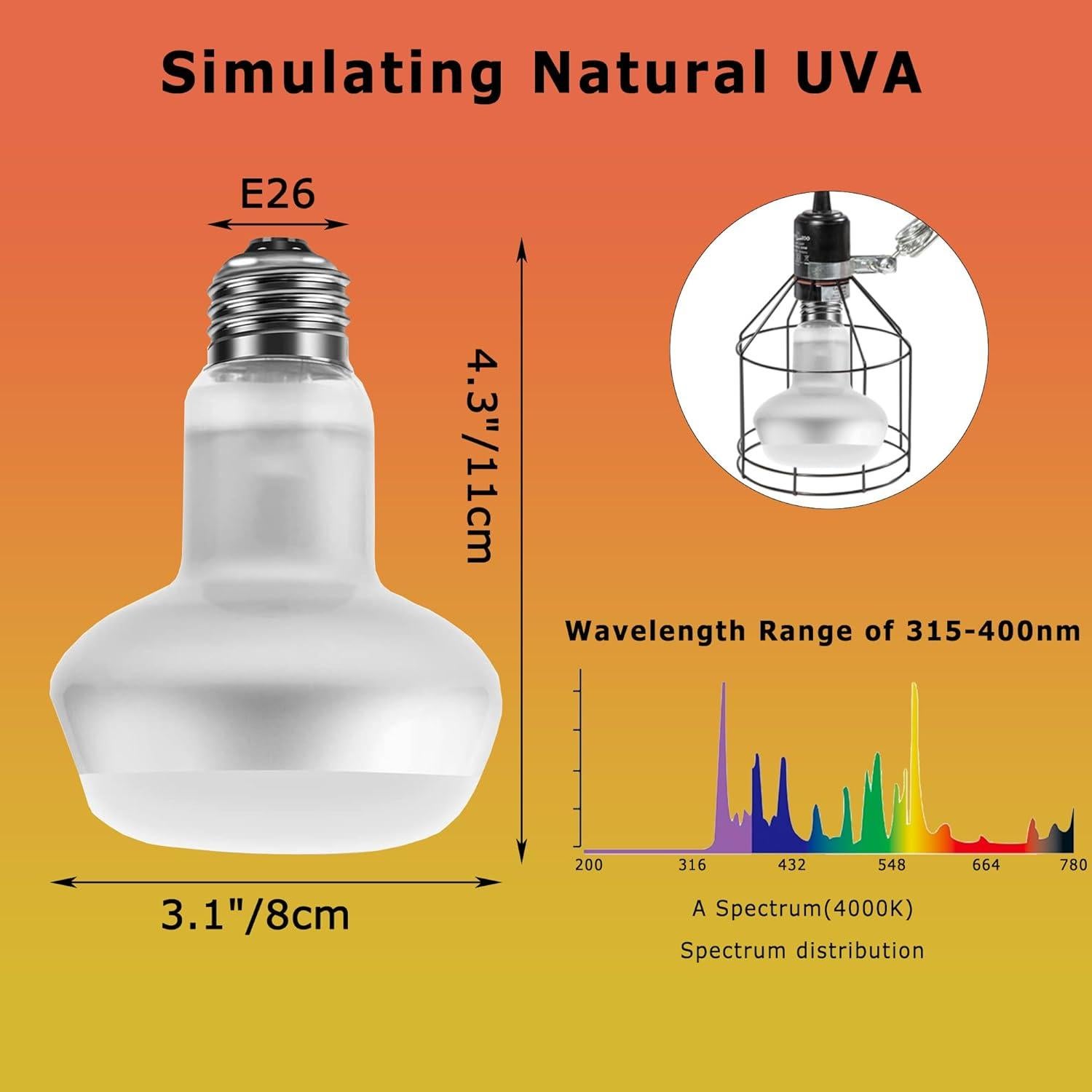 Lámpara de Calor UVA 60W HARTOMPET para Reptiles - Paquete de 2