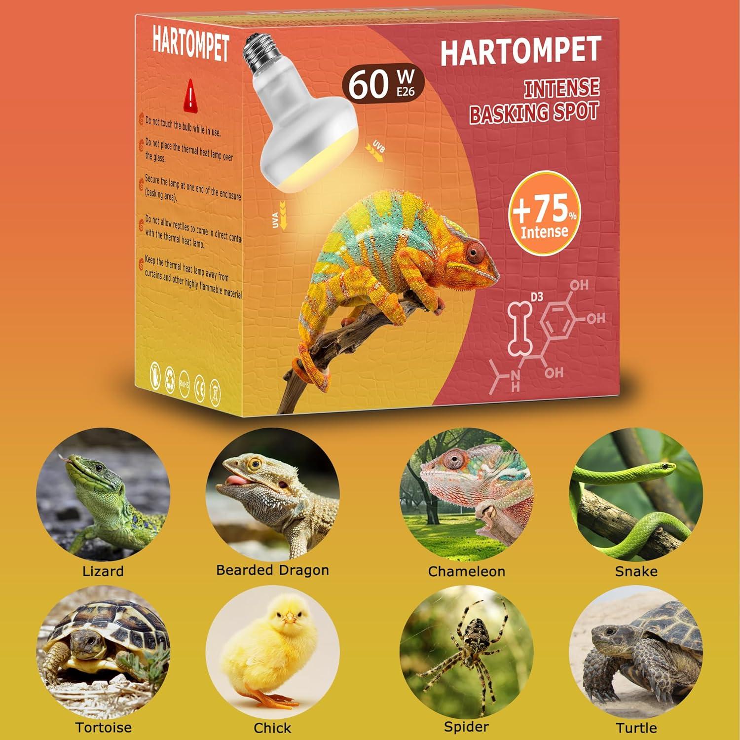 Lámpara de Calor UVA 60W HARTOMPET para Reptiles - Paquete de 2