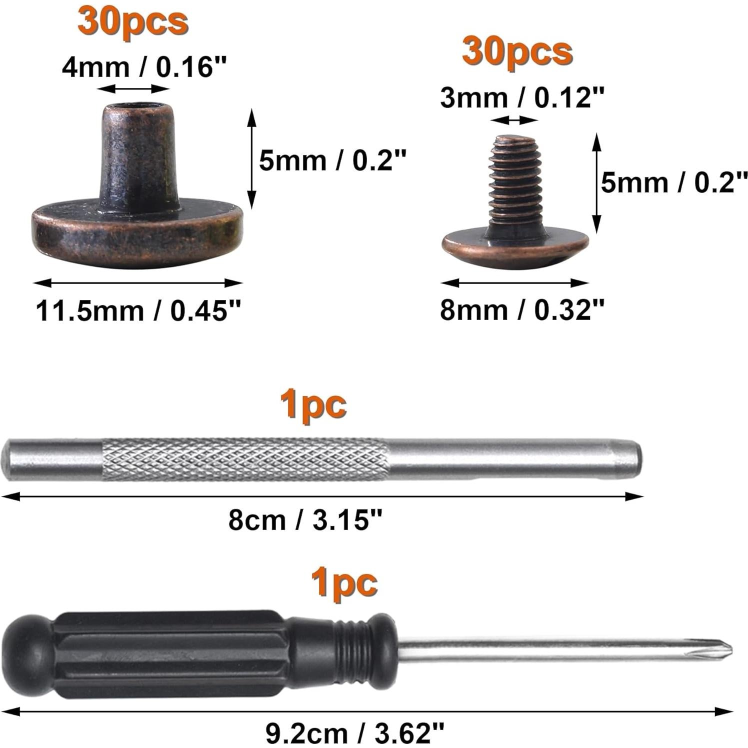 30 Sets Remaches Chicago YORANYO Cobre Antiguo para Cuero