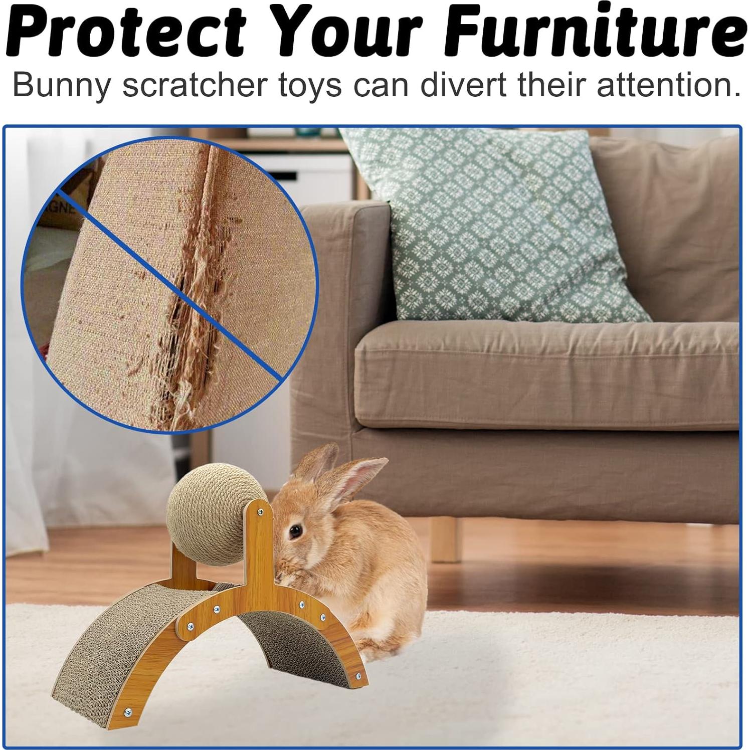 Rascador 2-en-1 para Conejos Fhiny con Bola de Sisal Natural