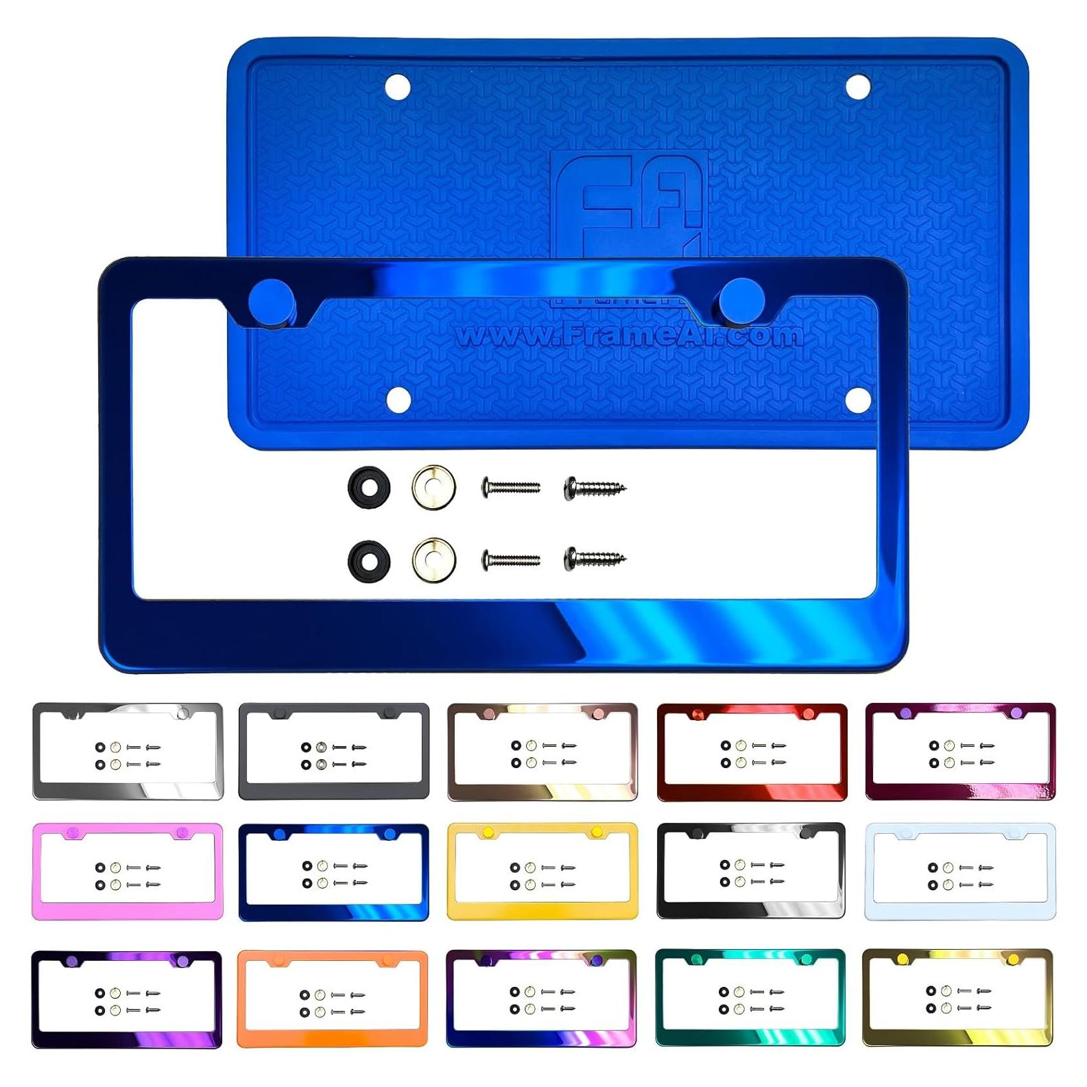 Marco de Placa de Licencia NAROWAN Cromo Azul Espejo Universal