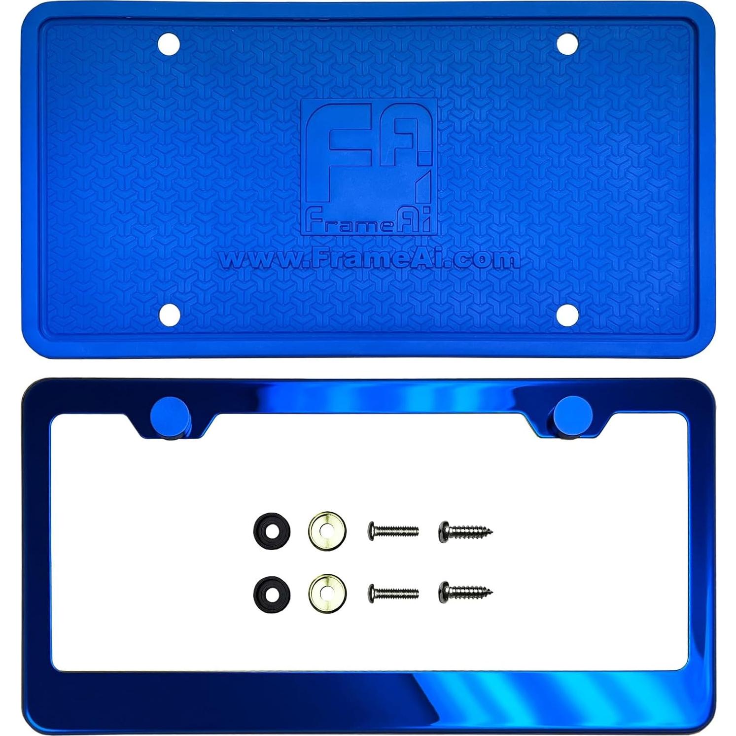 Marco de Placa de Licencia NAROWAN Cromo Azul Espejo Universal