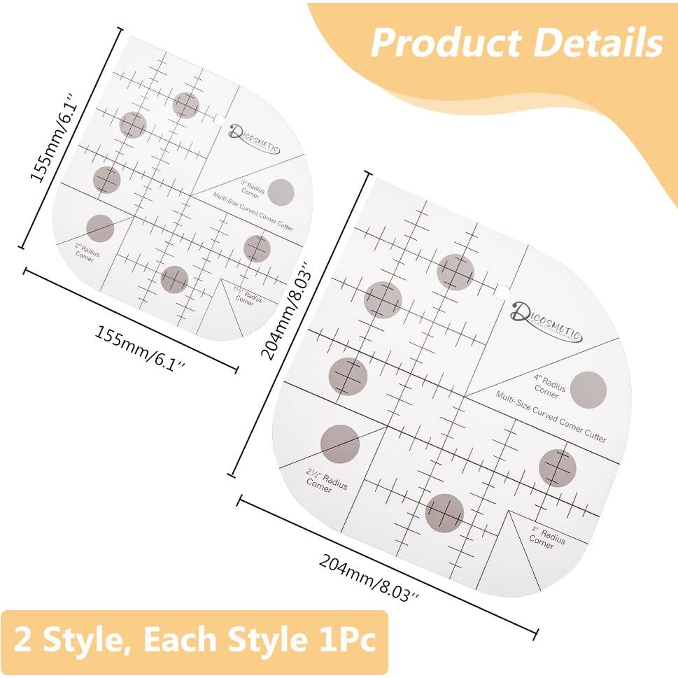 Regla Curvada DICOSMETIC 2 Pcs Acrílico 15.5-20.4 cm Costura