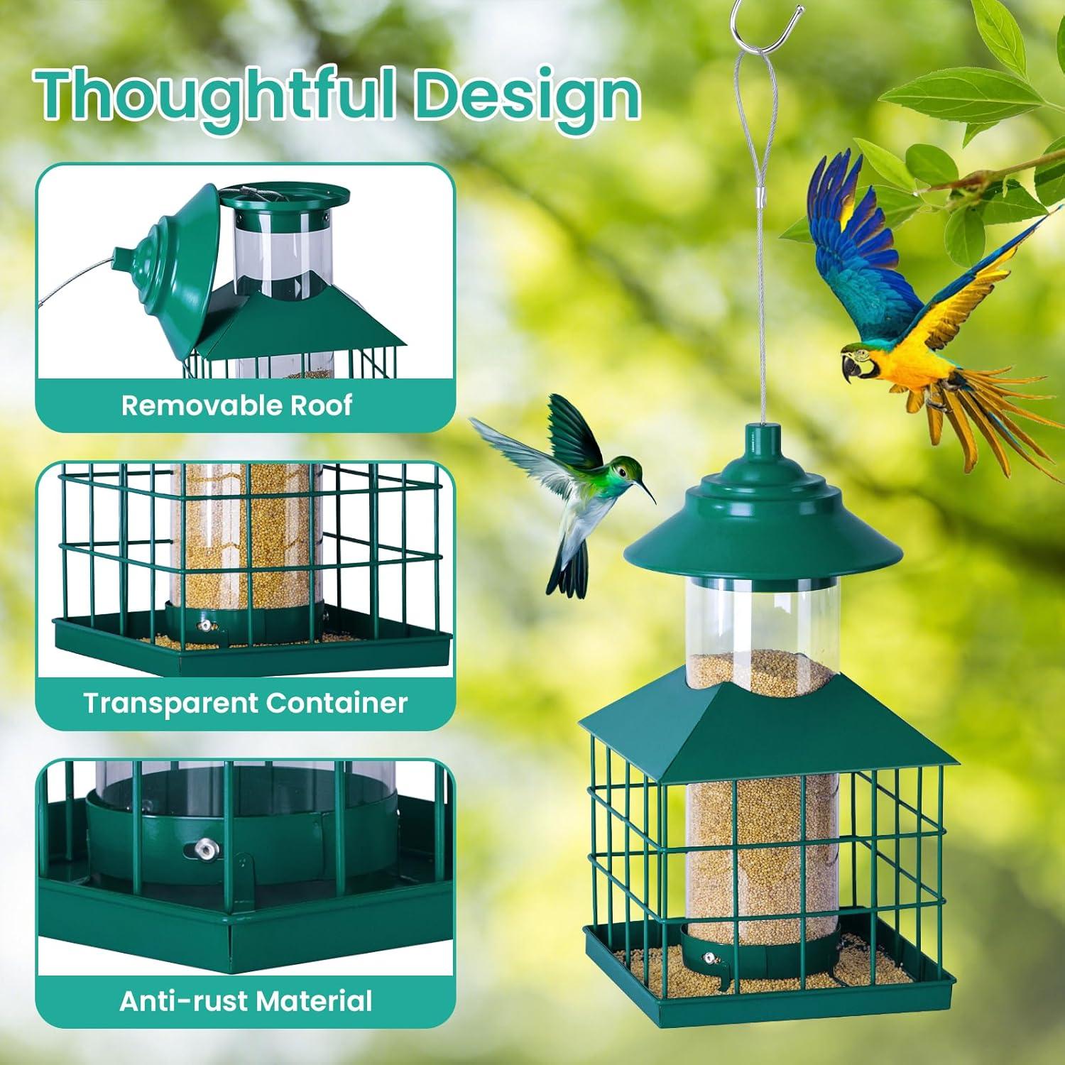 Comedero Colgante para Aves Maansfy 1.7KG Metal Verde Resistente