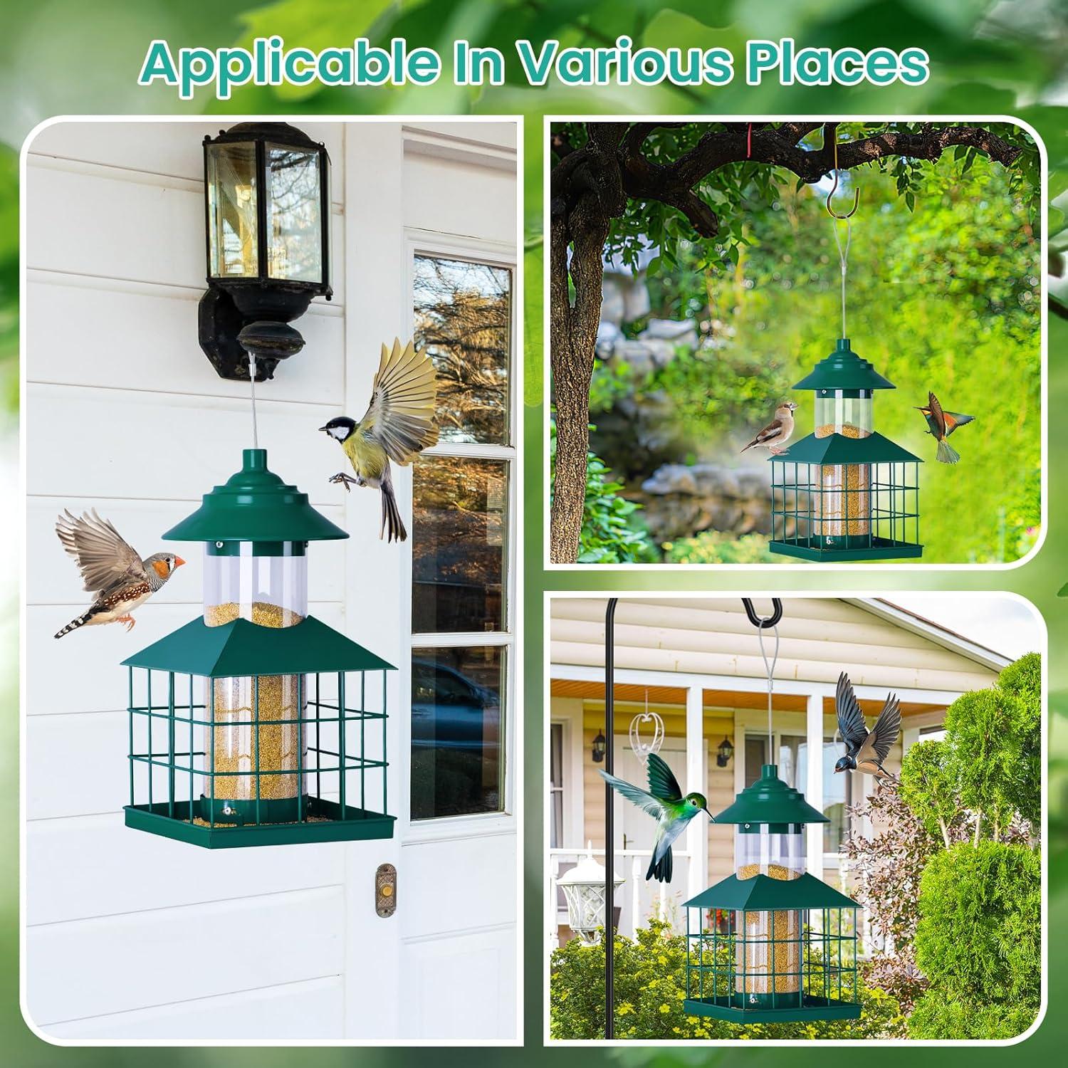 Comedero Colgante para Aves Maansfy 1.7KG Metal Verde Resistente