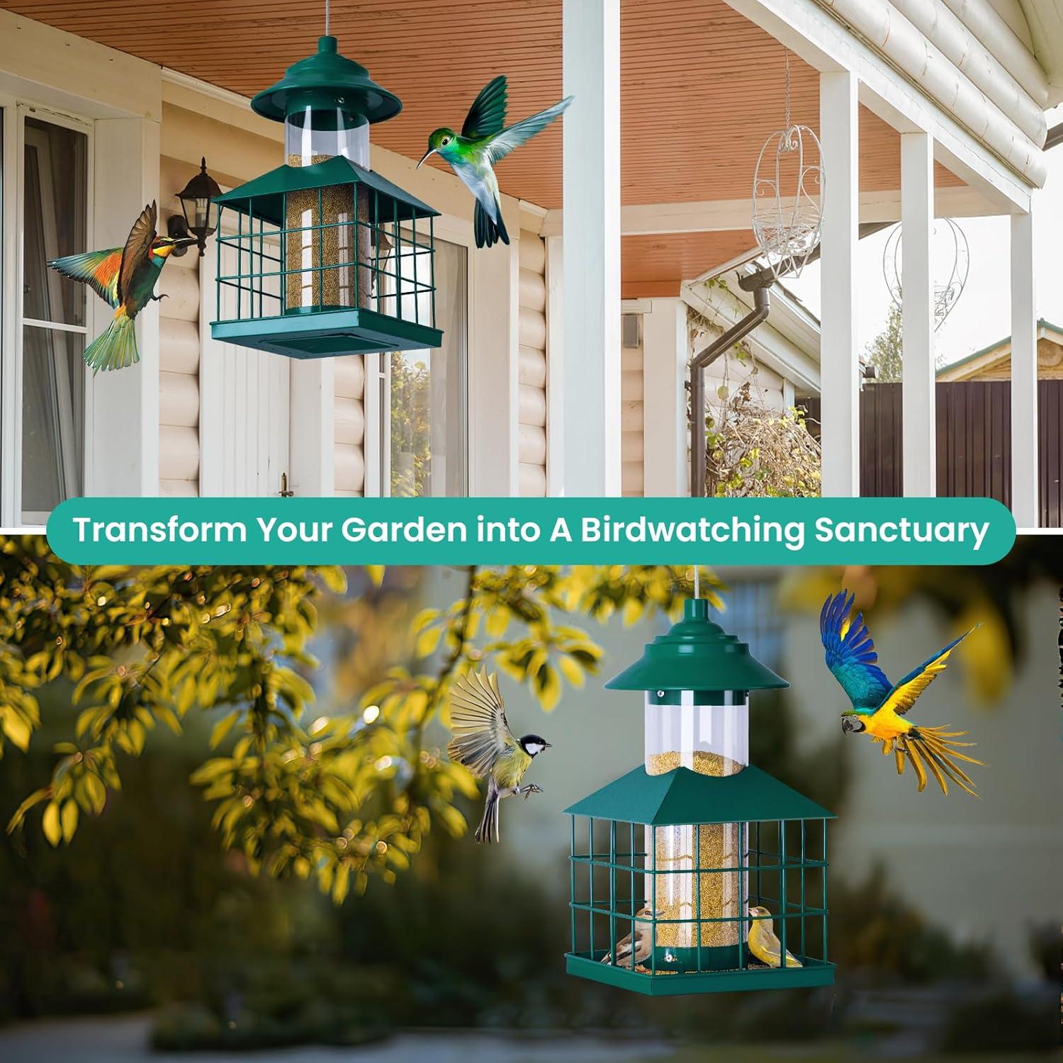 Comedero Colgante para Aves Maansfy 1.7KG Metal Verde Resistente