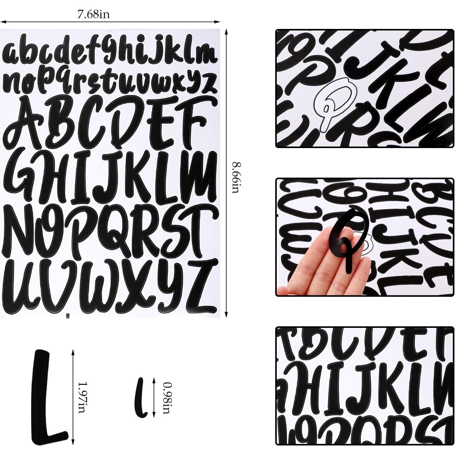 Calcomanías de Letras Negras Ishua - 12 Hojas Impermeables