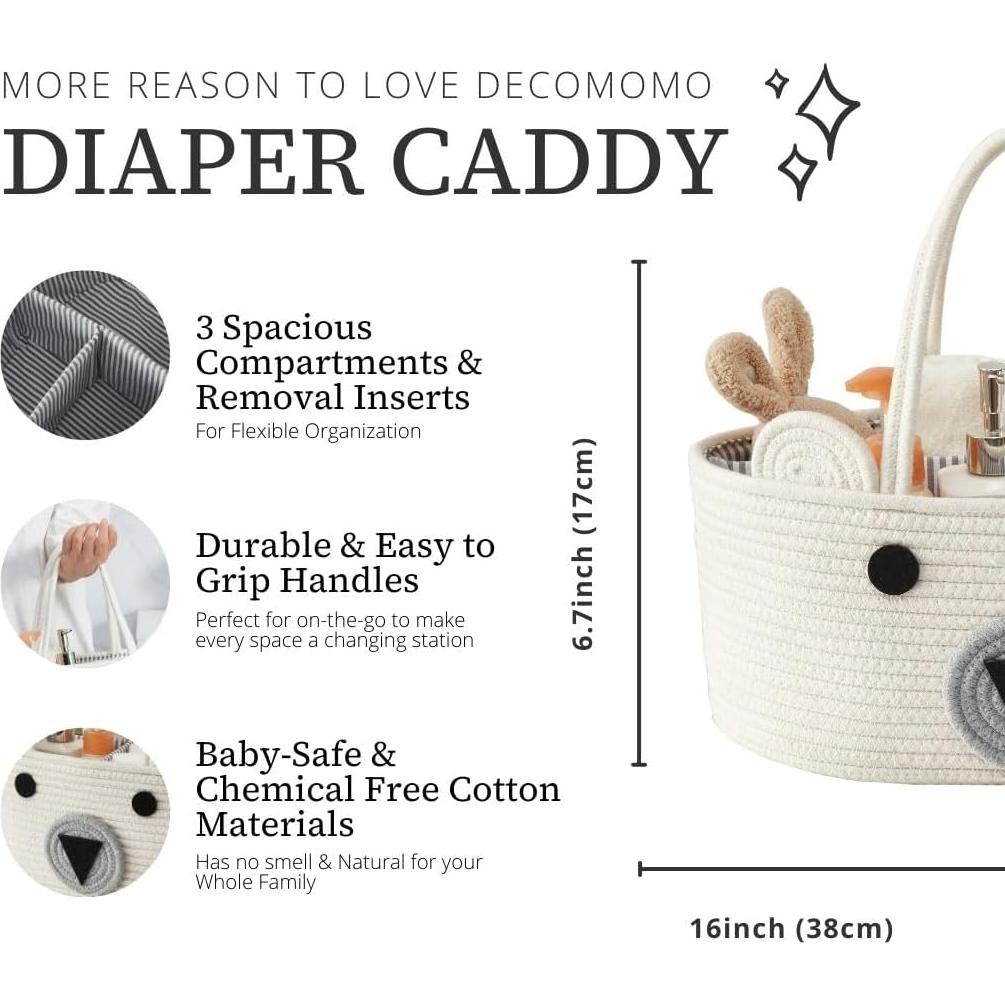 Cesta de Pañales Grande DECOMOMO Oso 38x25x17cm Ecológica