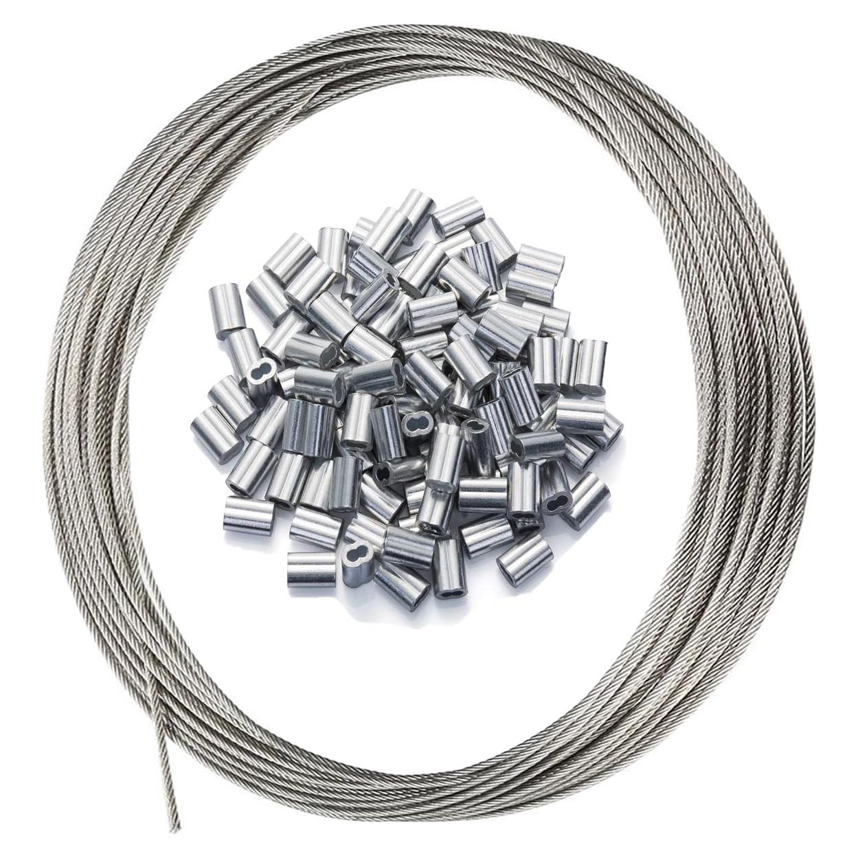 Kit de Cable de Acero Inoxidable 30M 1.5mm 50 Manguitos Yawuztu