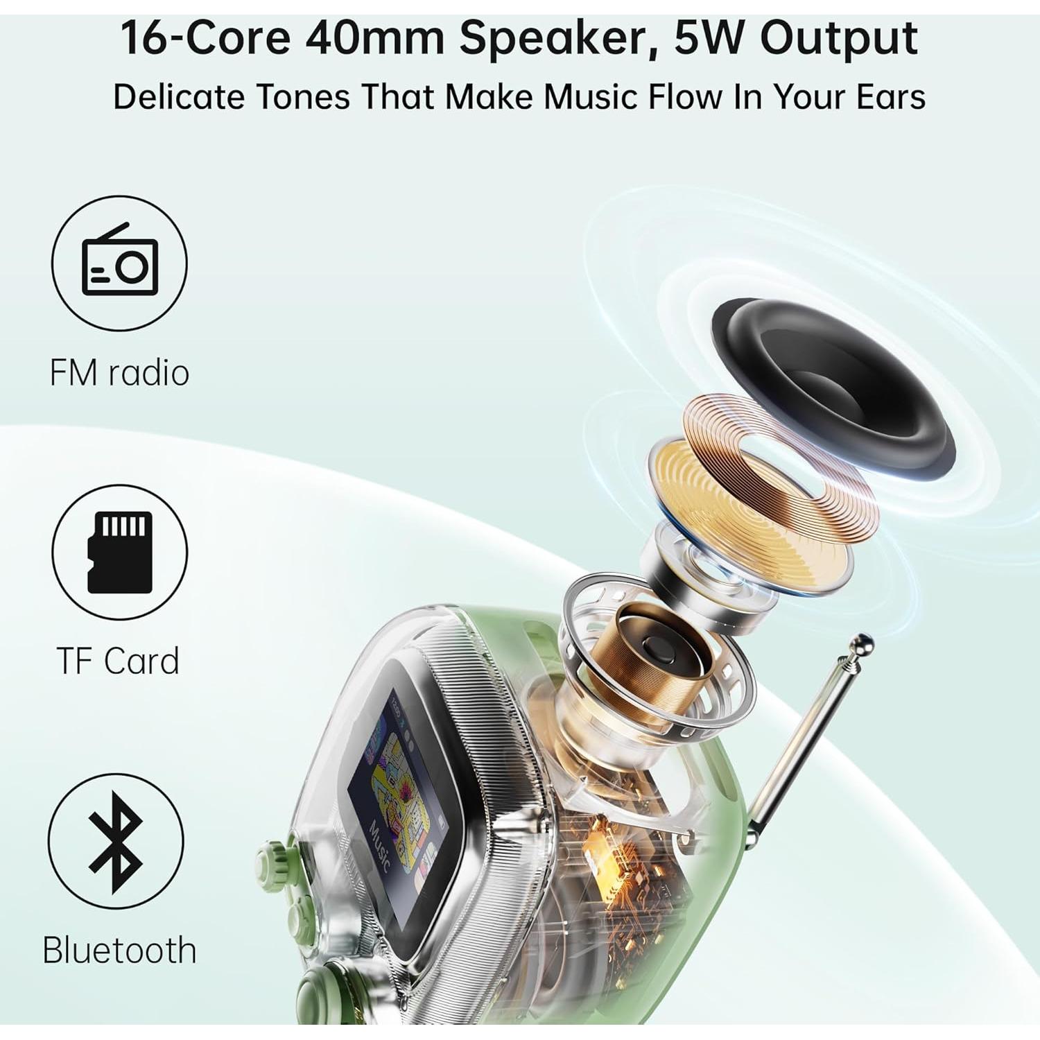 Divoom Tiivoo-2 Altavoz Bluetooth Retro Verde con Radio FM