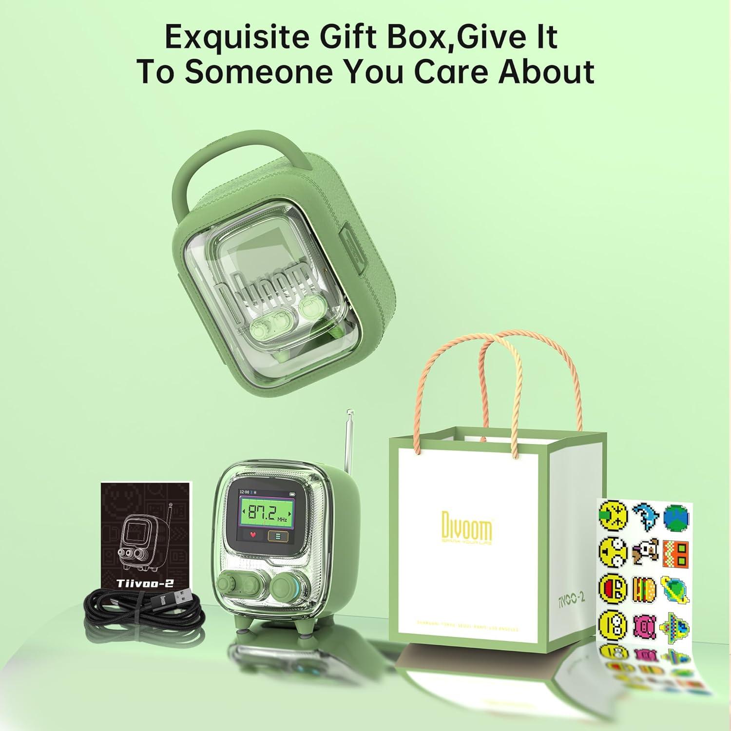 Divoom Tiivoo-2 Altavoz Bluetooth Retro Verde con Radio FM