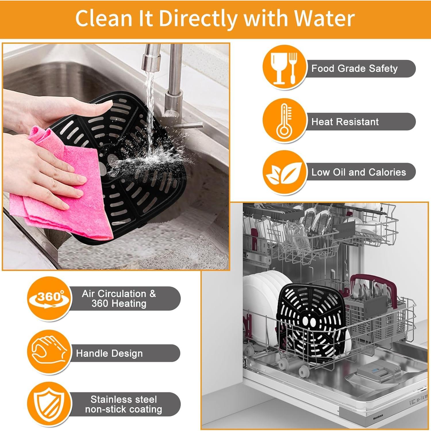 Sartén para Freidora de Aire Holstein 7.6 QT Acero Inoxidable