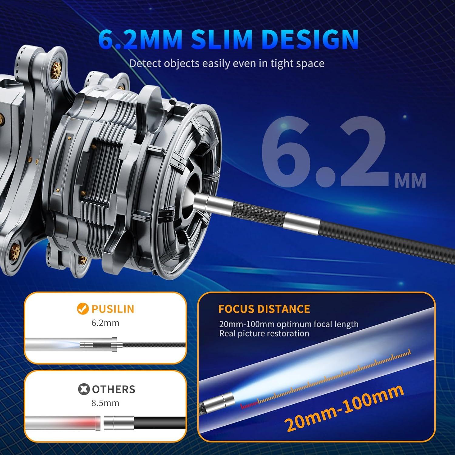 Cámara Borescopio Articulada PUSILIN 1080P 3.2FT con Luz LED