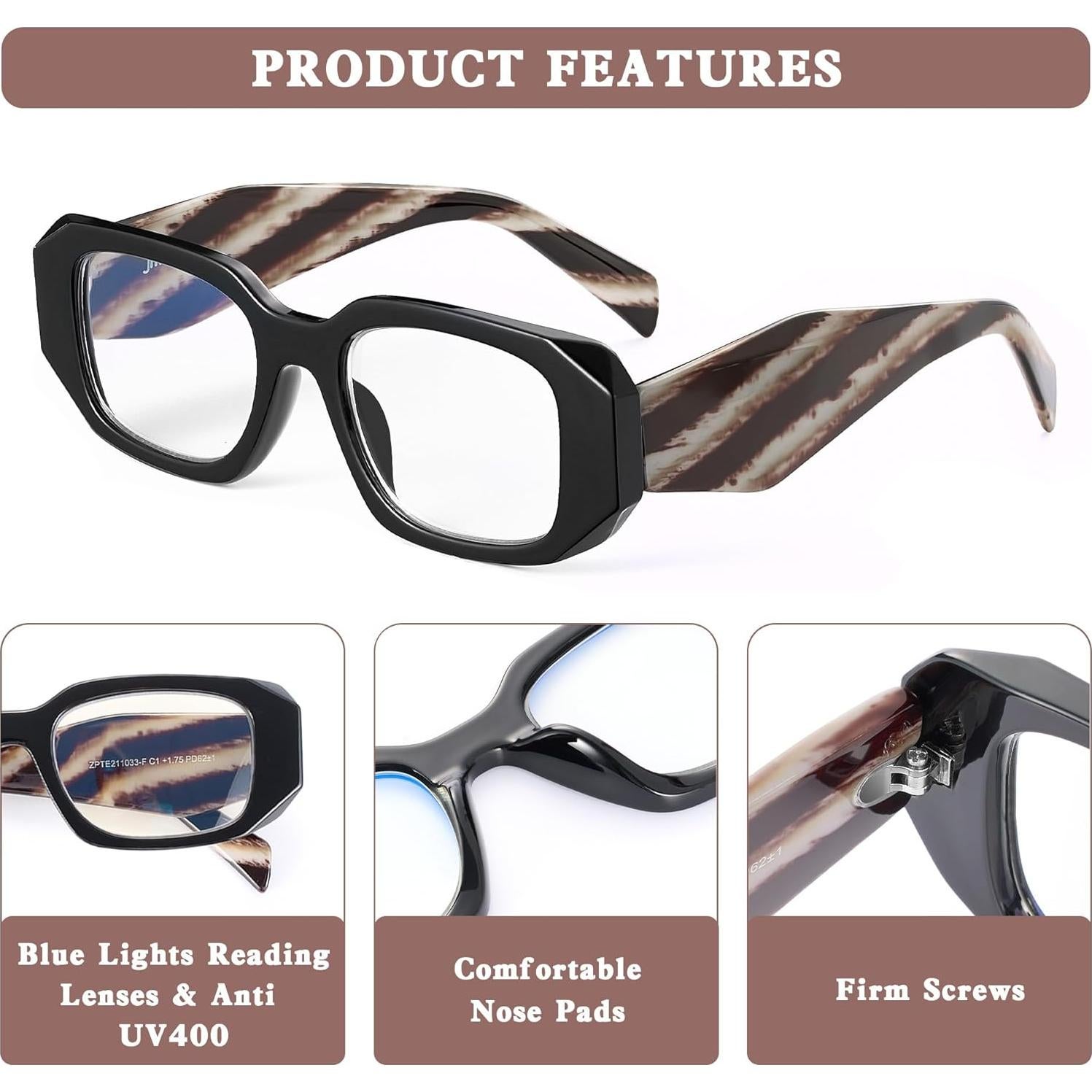 Gafas de Lectura Cuadradas JM 3 Paquete Color Mezclado 0.0x