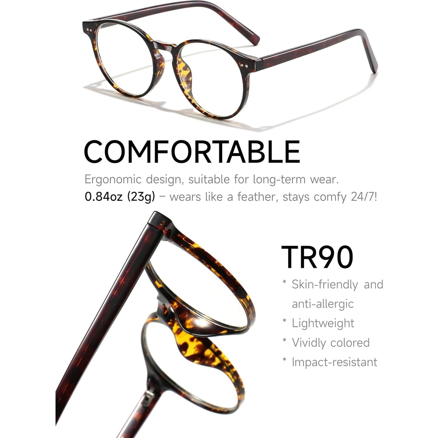 Gafas Redondas ICESOR Carey Ámbar Bloqueo Luz Azul