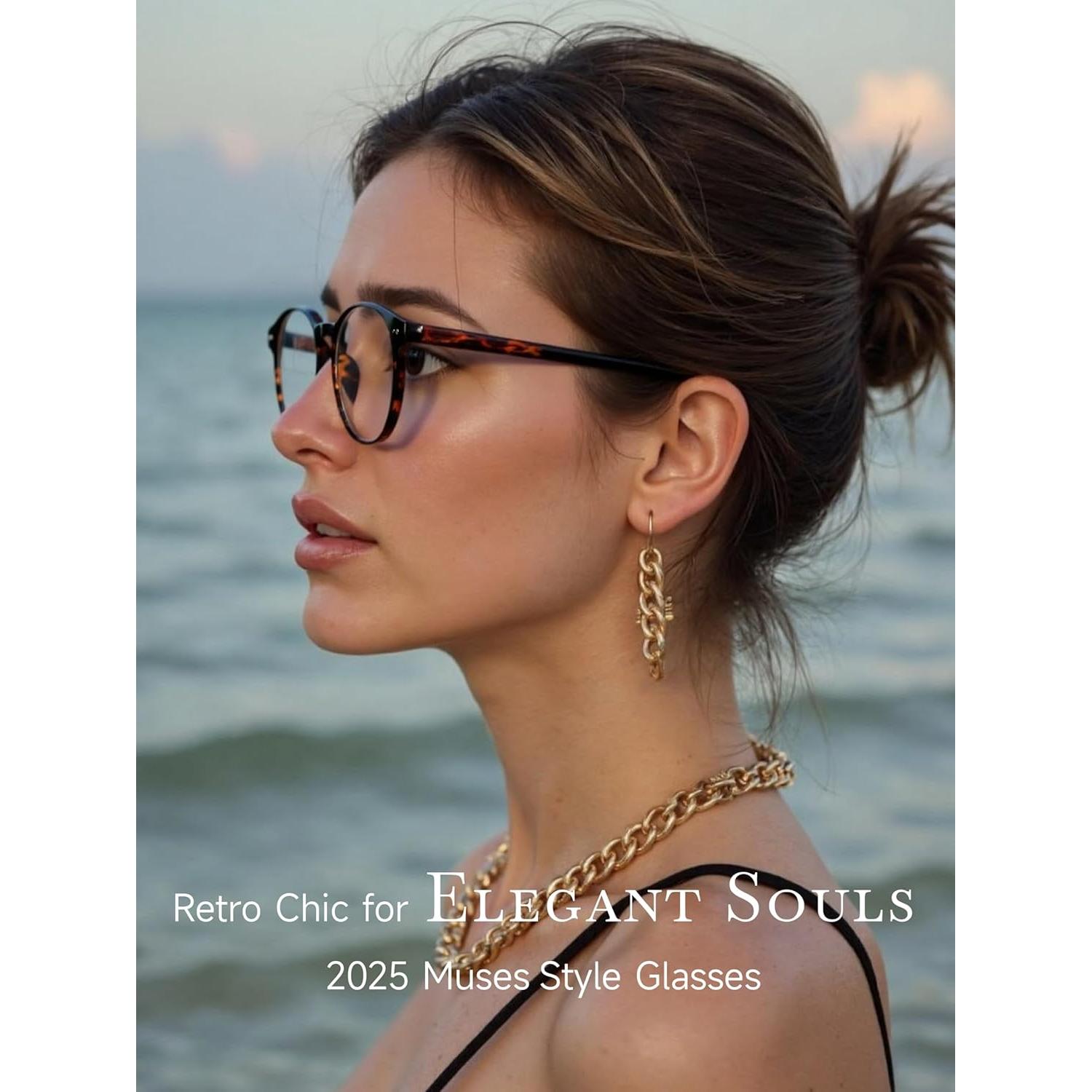 Gafas Redondas ICESOR Carey Ámbar Bloqueo Luz Azul