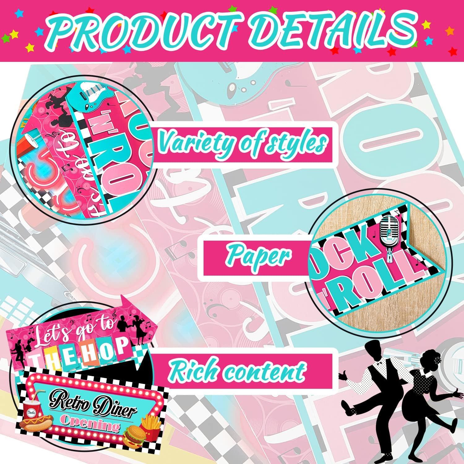 Decoraciones de Fiesta Retro 50s Gueevin - 20 Piezas Multicolor