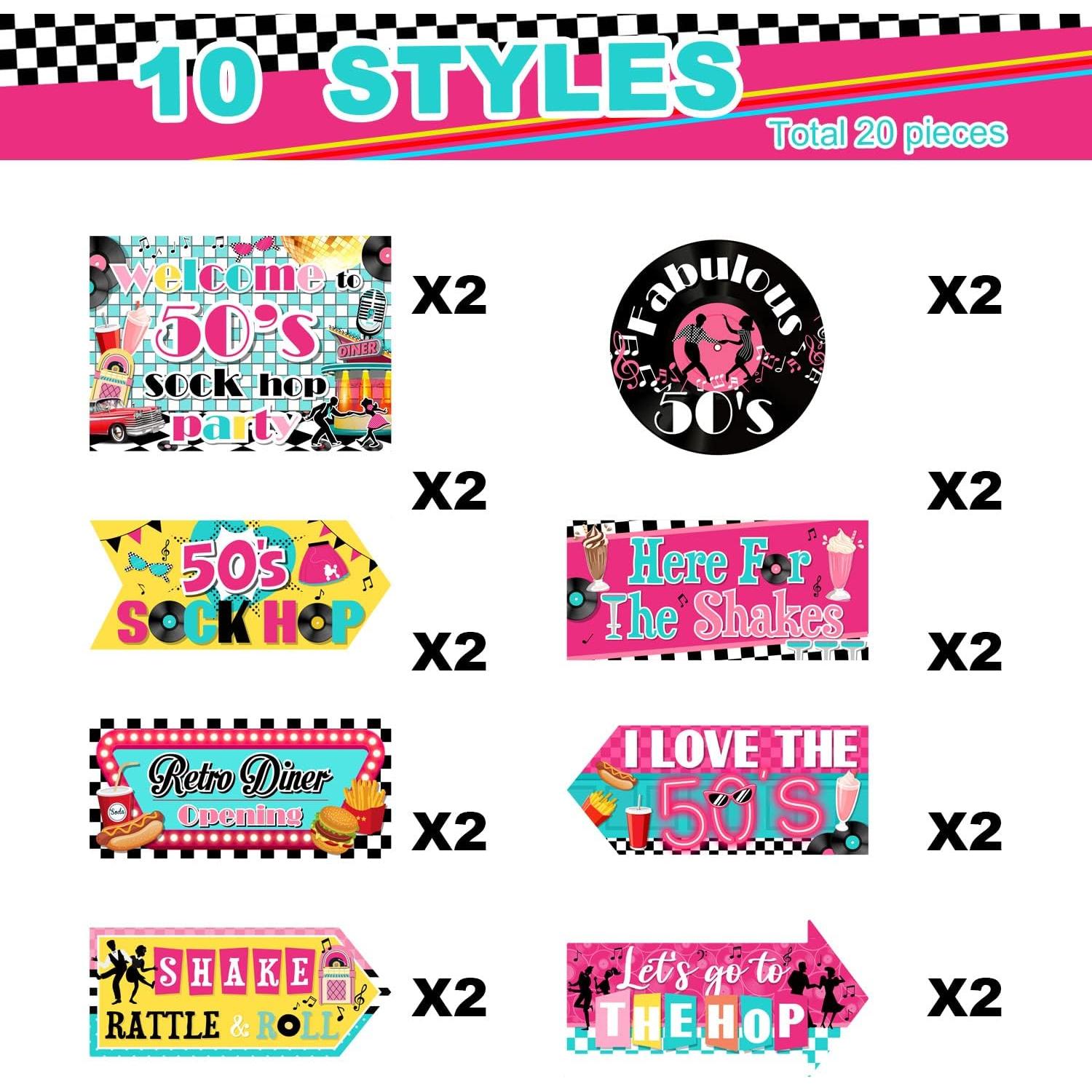 Decoraciones de Fiesta Retro 50s Gueevin - 20 Piezas Multicolor