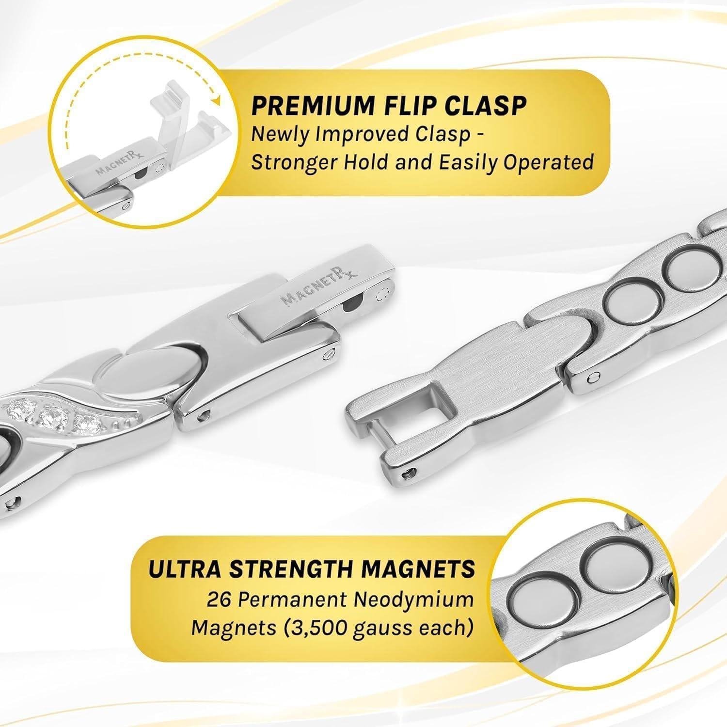 Pulsera Magnética MagnetRX para Mujeres - Acero Inoxidable Plata