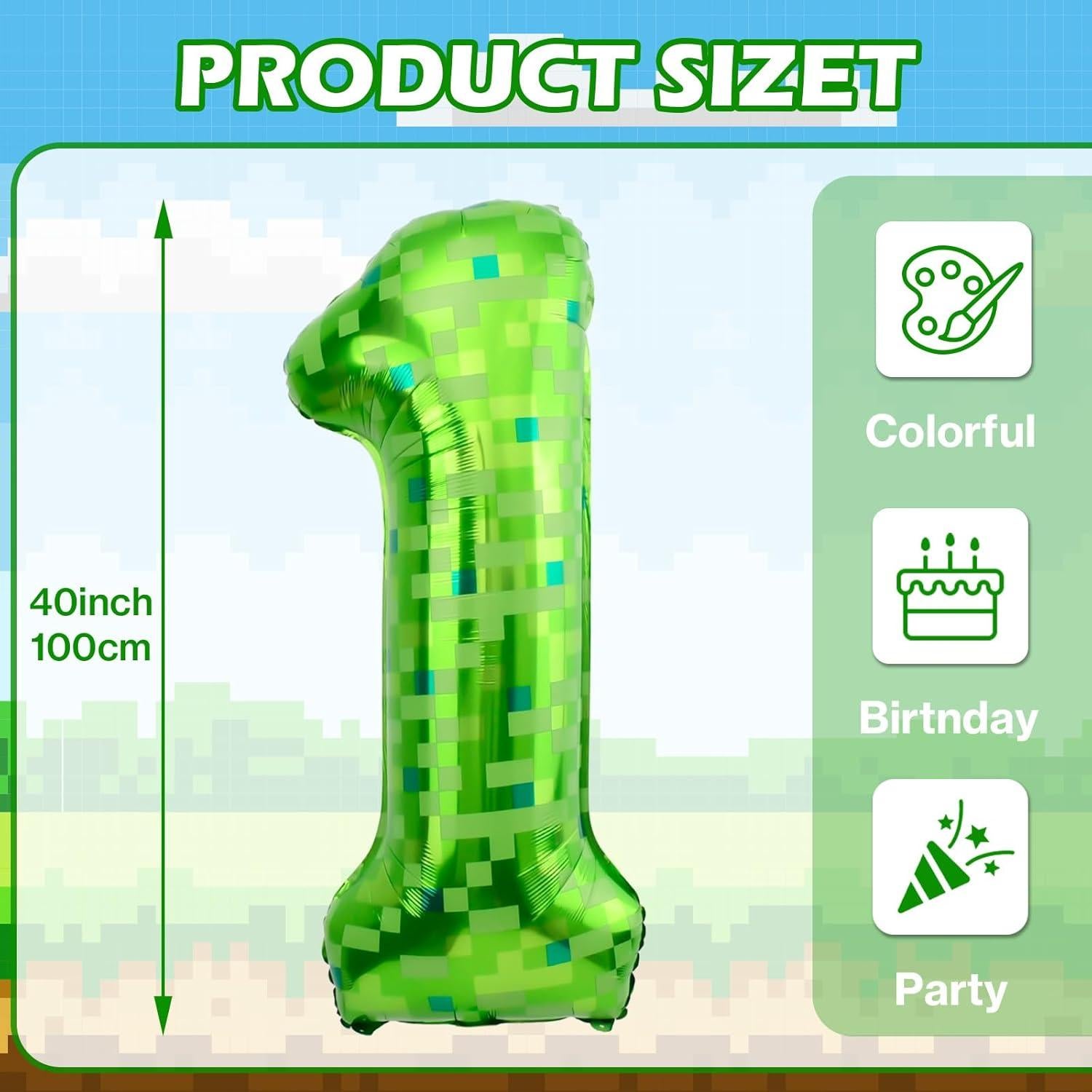 Globo de Número 40 Pulgadas Minero Pixel Verde AXBMM