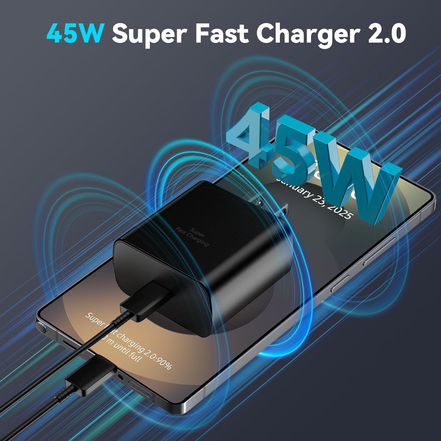 Cargador Rápido Super 45W USB C Samsung con Cable 10FT