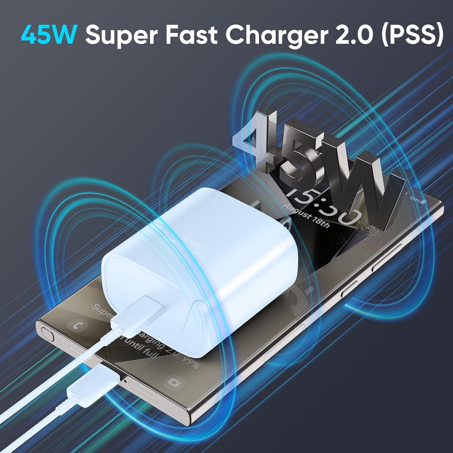 Cargador Rápido Super 45W USB C Samsung con Cable 6.6FT